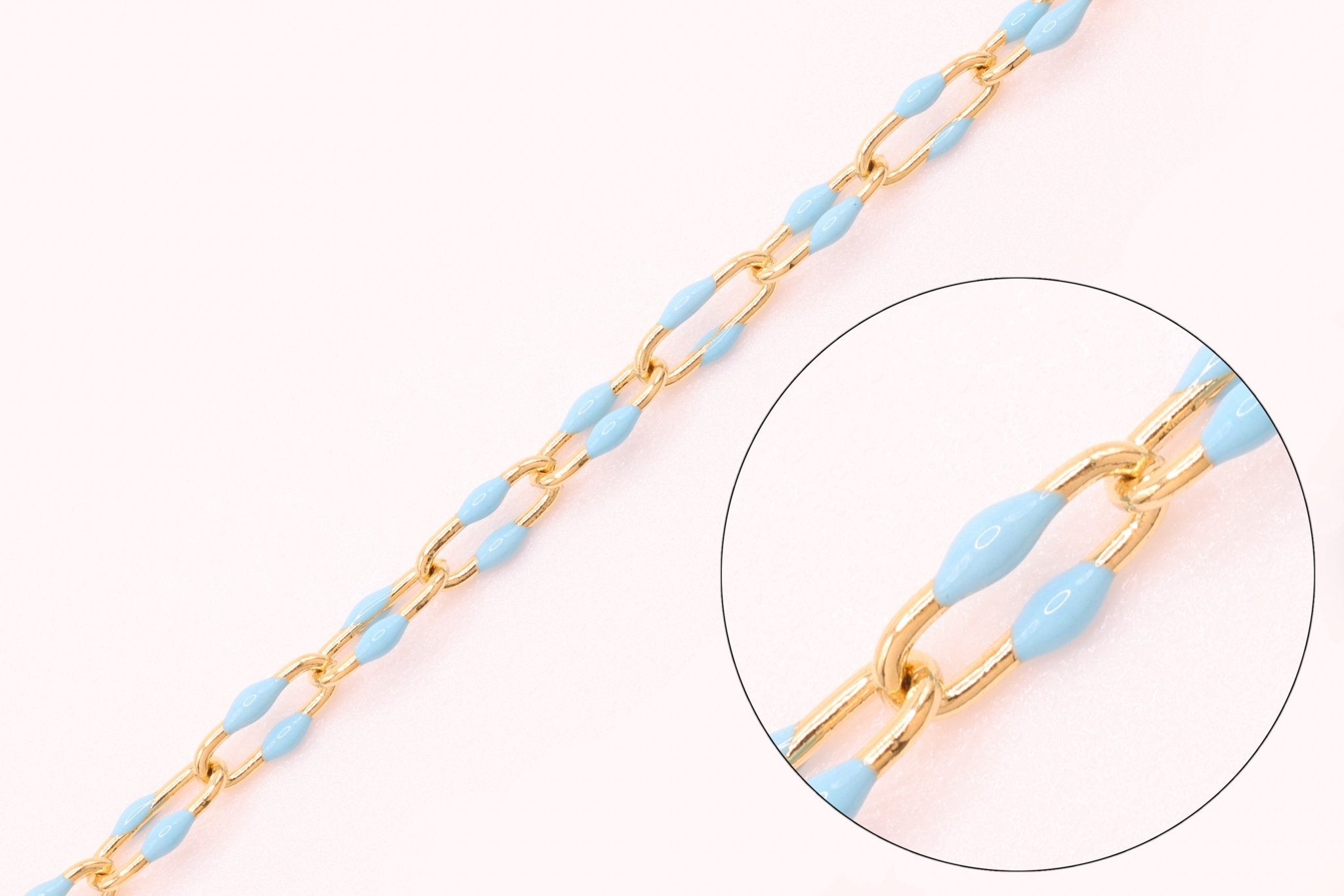 2mm x 5.5mm Paperclip Blue Double Enamel Chain, 14/20 Gold - Filled, Enamel Color Unfinished Chain Permanent Jewelry - HarperCrown