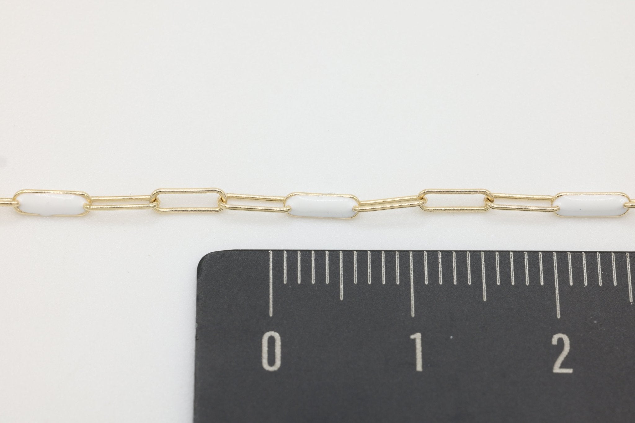 2mm x 5.5mm Paperclip Precision White Enamel Chain, 14/20 Gold - Filled, Wholesale, Chain Permanent Jewelry - HarperCrown