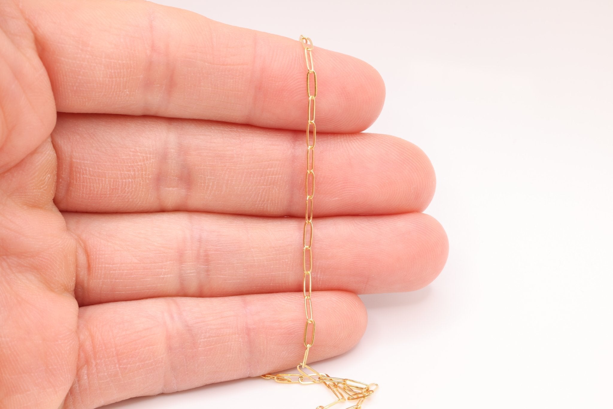 2mm x 5mm Drawn Flat Cable Chain, 14K Solid Gold, Footage Rectangle Chain Link Paperclip Chain - HarperCrown