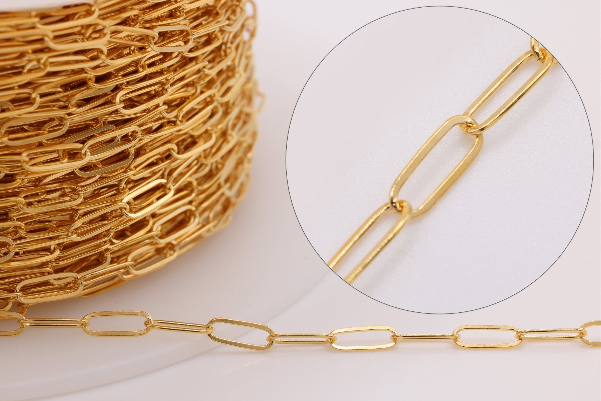 2mm x 5mm Drawn Flat Cable Chain, Gold - Filled or Sterling Silver, Footage Rectangle Chain Link Paperclip Chain Wholesale - HarperCrown