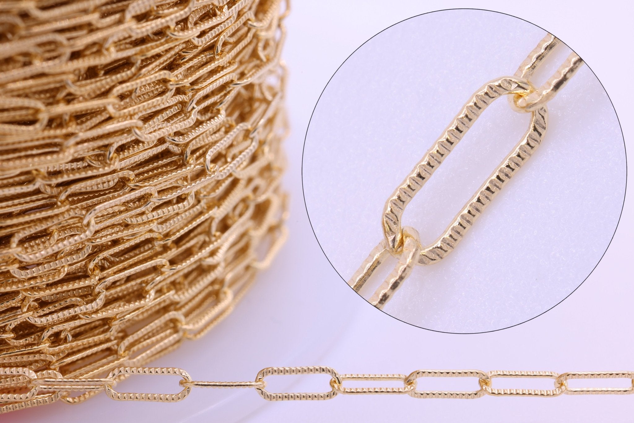 2mm x 5mm Knurled Paperclip Chain, 14/20 Gold - Filled, Wholesale, Pay Per Foot, Jewelry Making Chain - HarperCrown