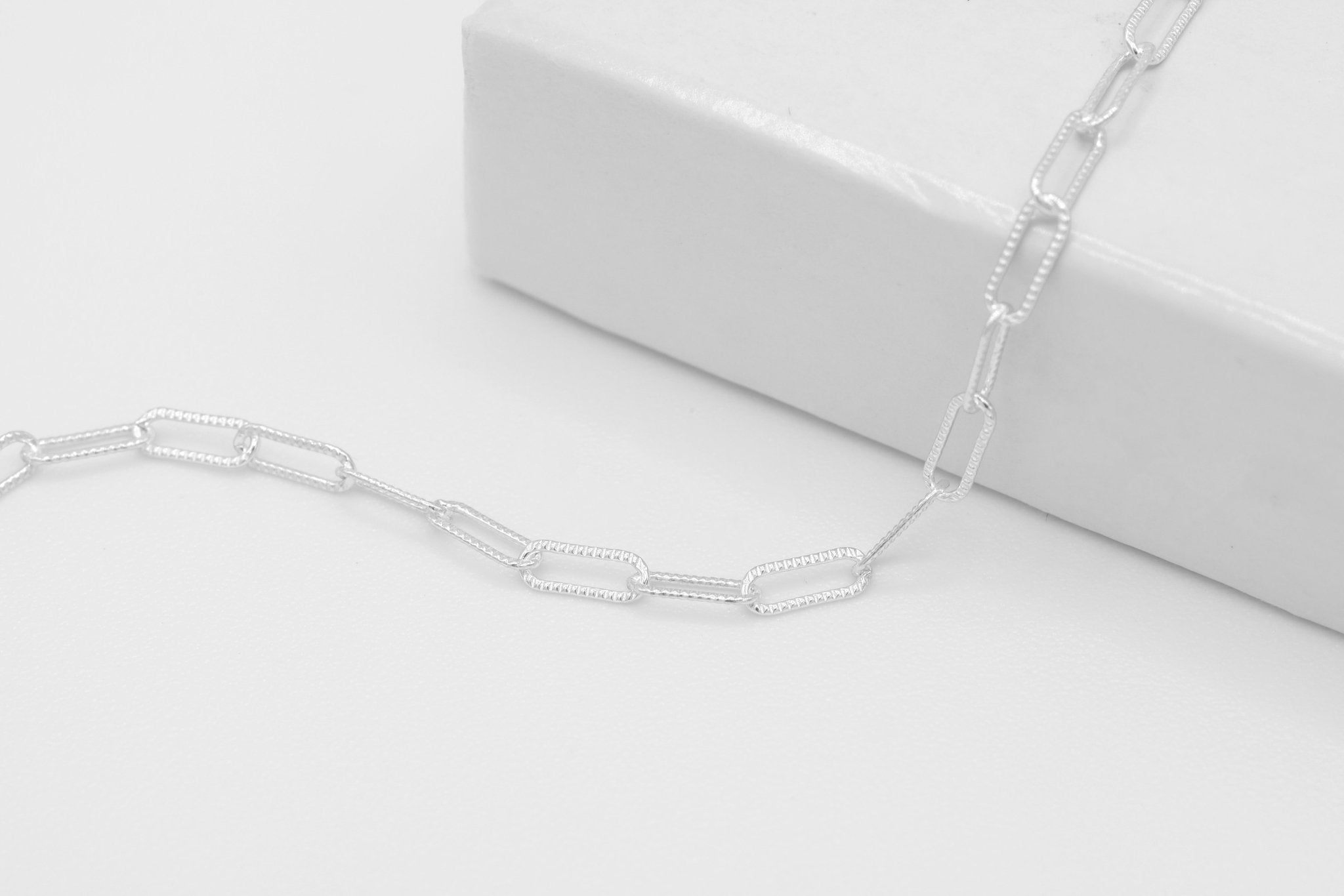 2mm x 5mm Knurled Paperclip Chain, 925 Sterling Silver, Wholesale, Pay Per Foot, Jewelry Making Chain - HarperCrown