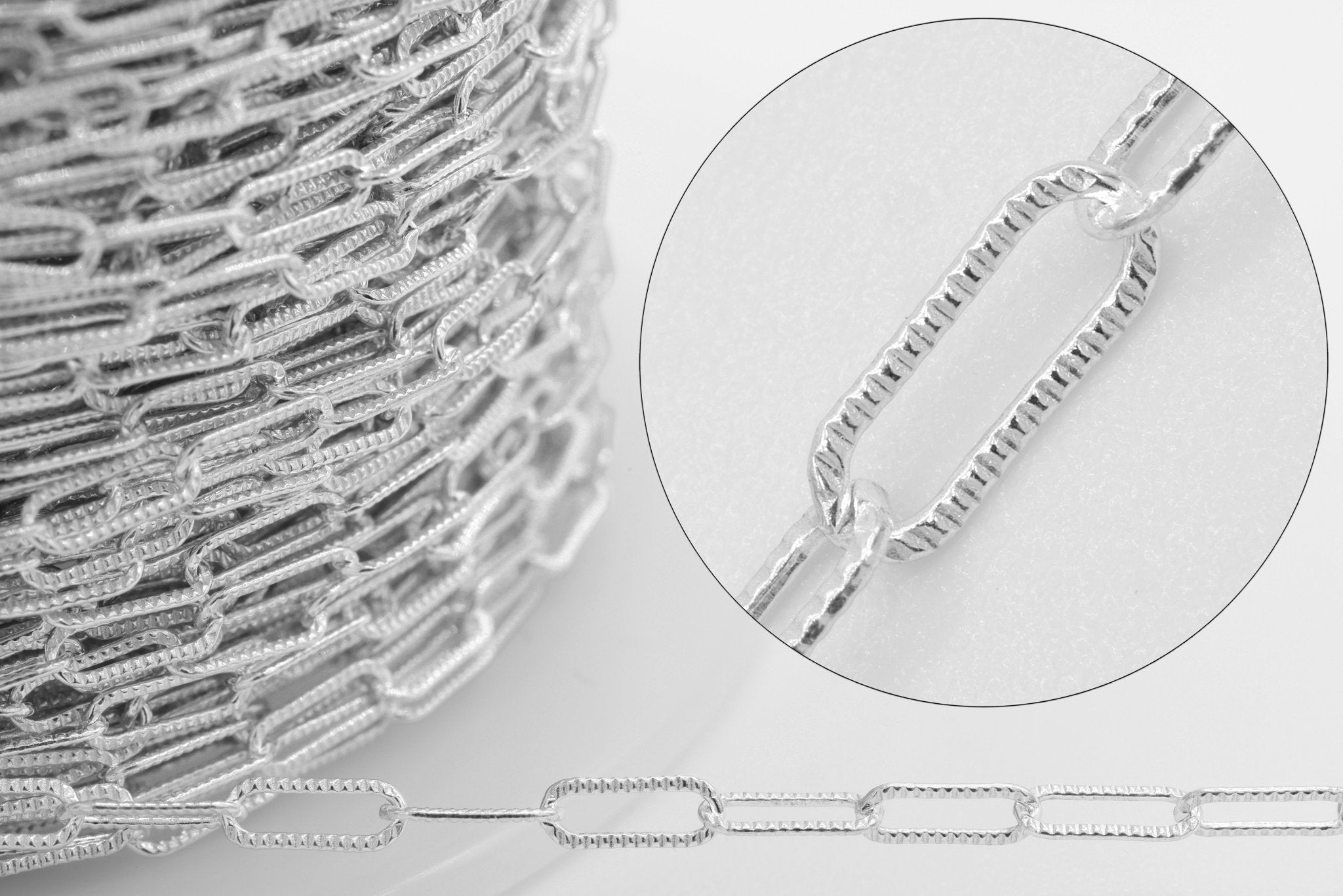 2mm x 5mm Knurled Paperclip Chain, 925 Sterling Silver, Wholesale, Pay Per Foot, Jewelry Making Chain - HarperCrown