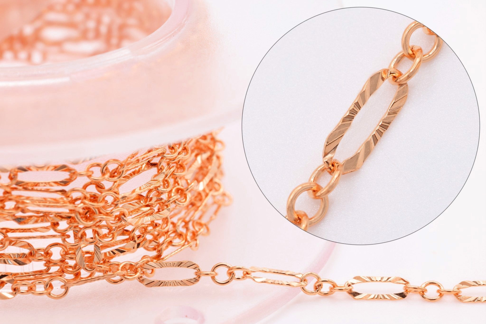 2mm x 6mm Starburst Chain, 14/20 Rose Gold - Filled, Wholesale, Diamond Cut, Bulk DIY Spool Pay Per Foot Jewelry Making Chain - HarperCrown