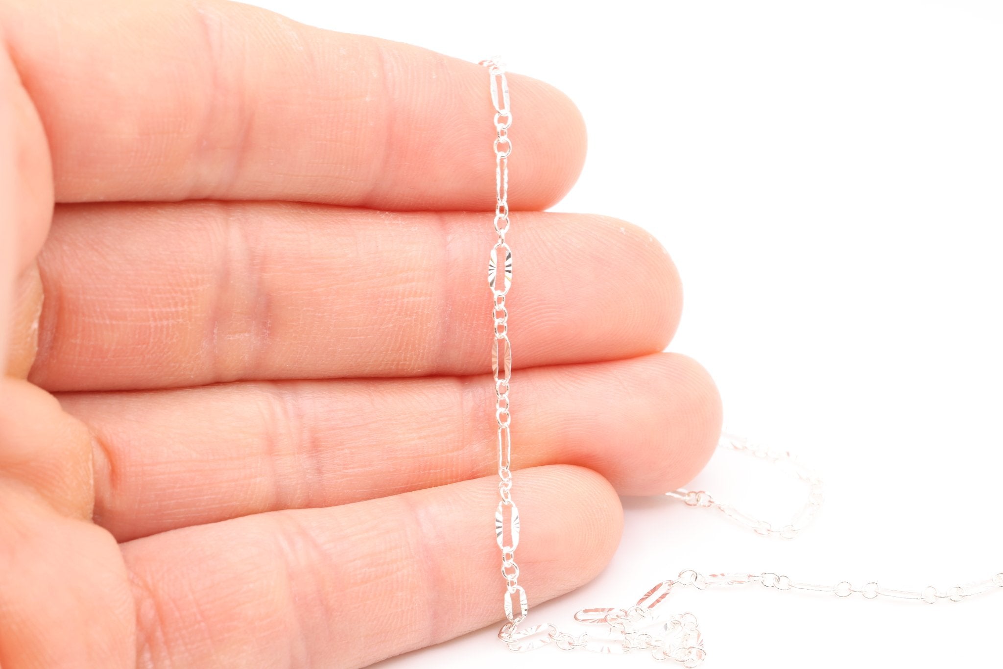 2mm x 6mm Starburst Chain, 925 Sterling Silver, Diamond Cut, Bulk DIY Spool Pay Per Foot Jewelry Making Chain - HarperCrown