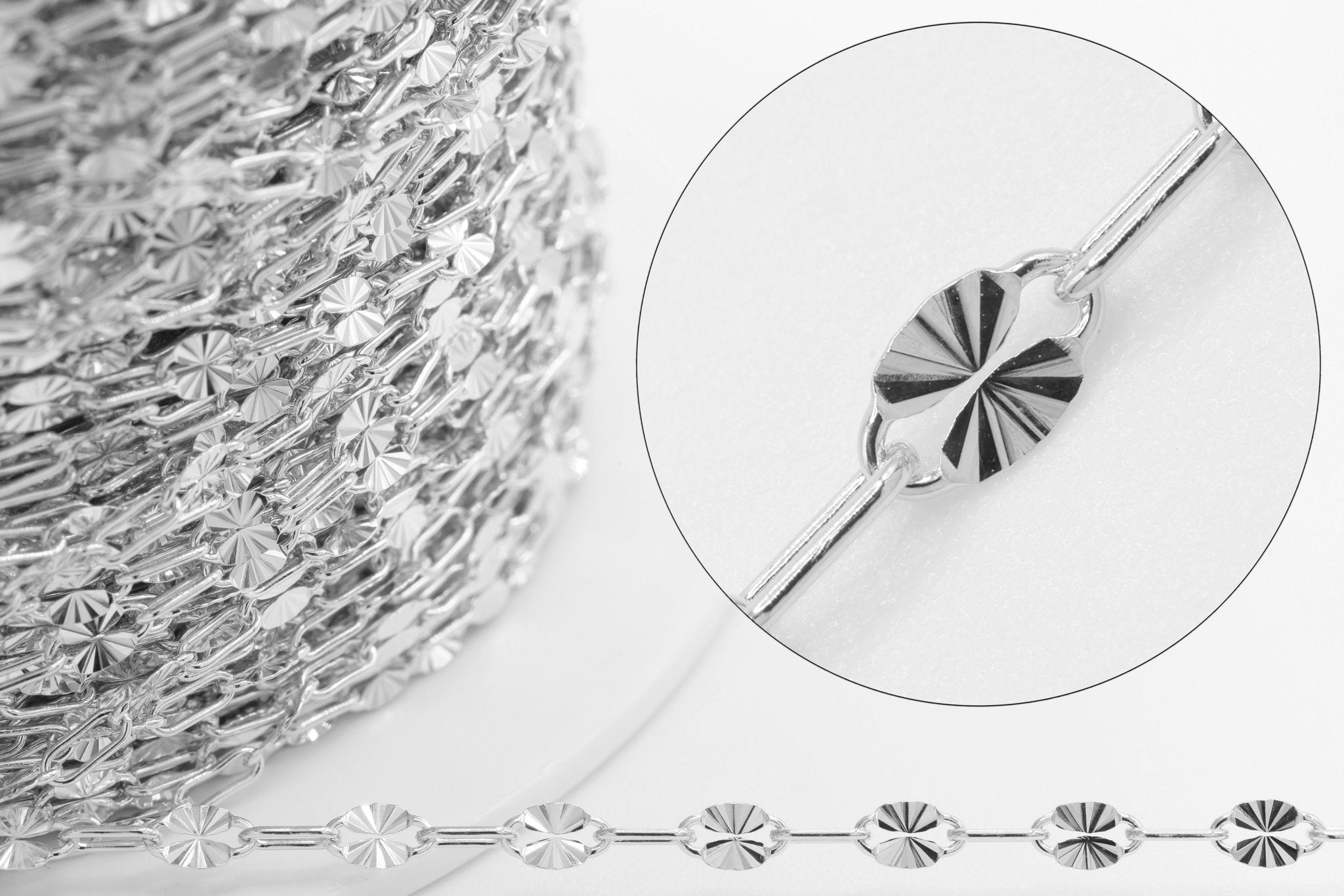 2mm x 6mm Starburst Chain, 925 Sterling Silver, Wholesale, Pay Per Foot, Jewelry Making Chain - HarperCrown