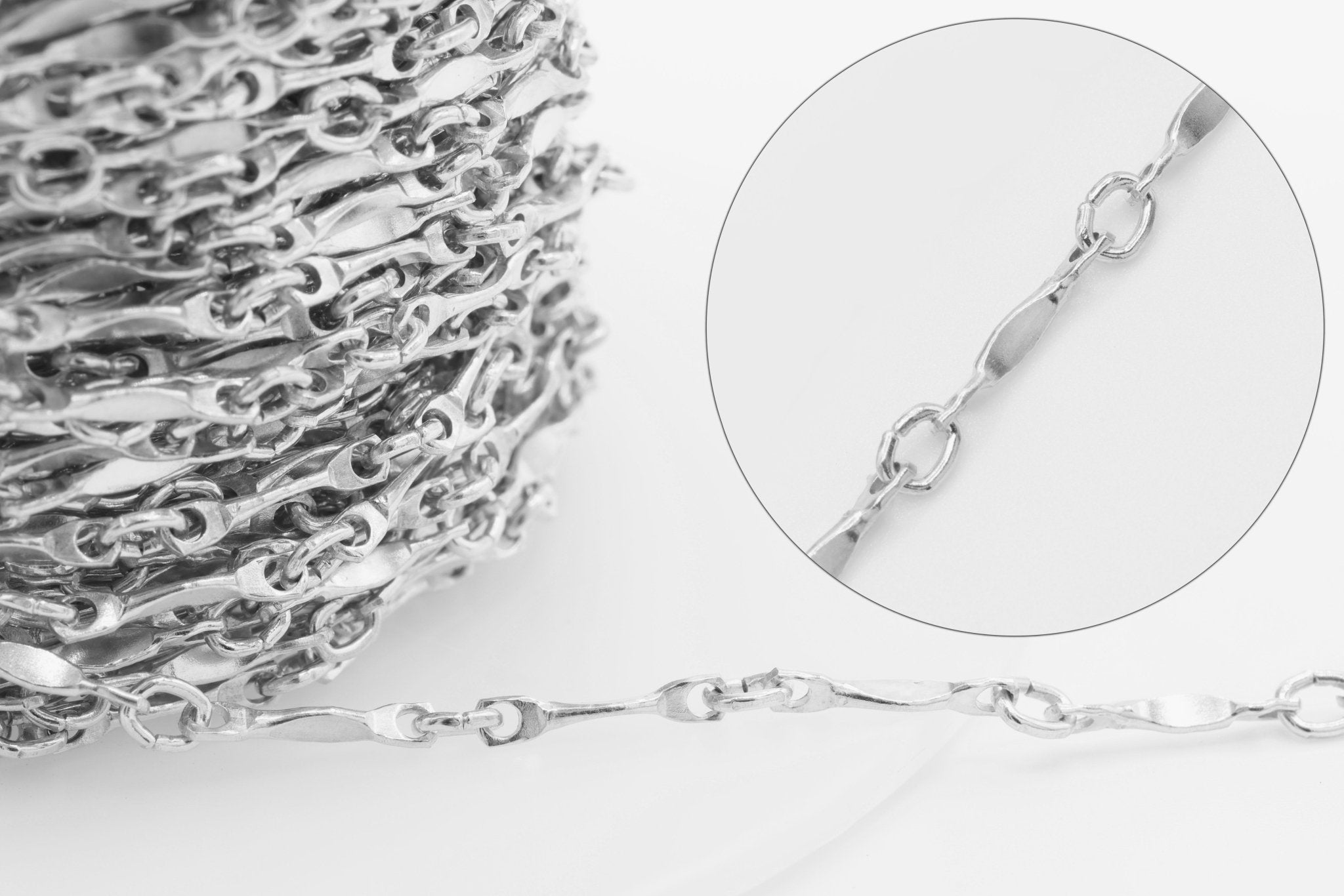 2mm x 8mm Marquise Bar Link Chain, Gold - Filled or 925 Sterling Silver, Dapped Bar Long Short Chain - HarperCrown