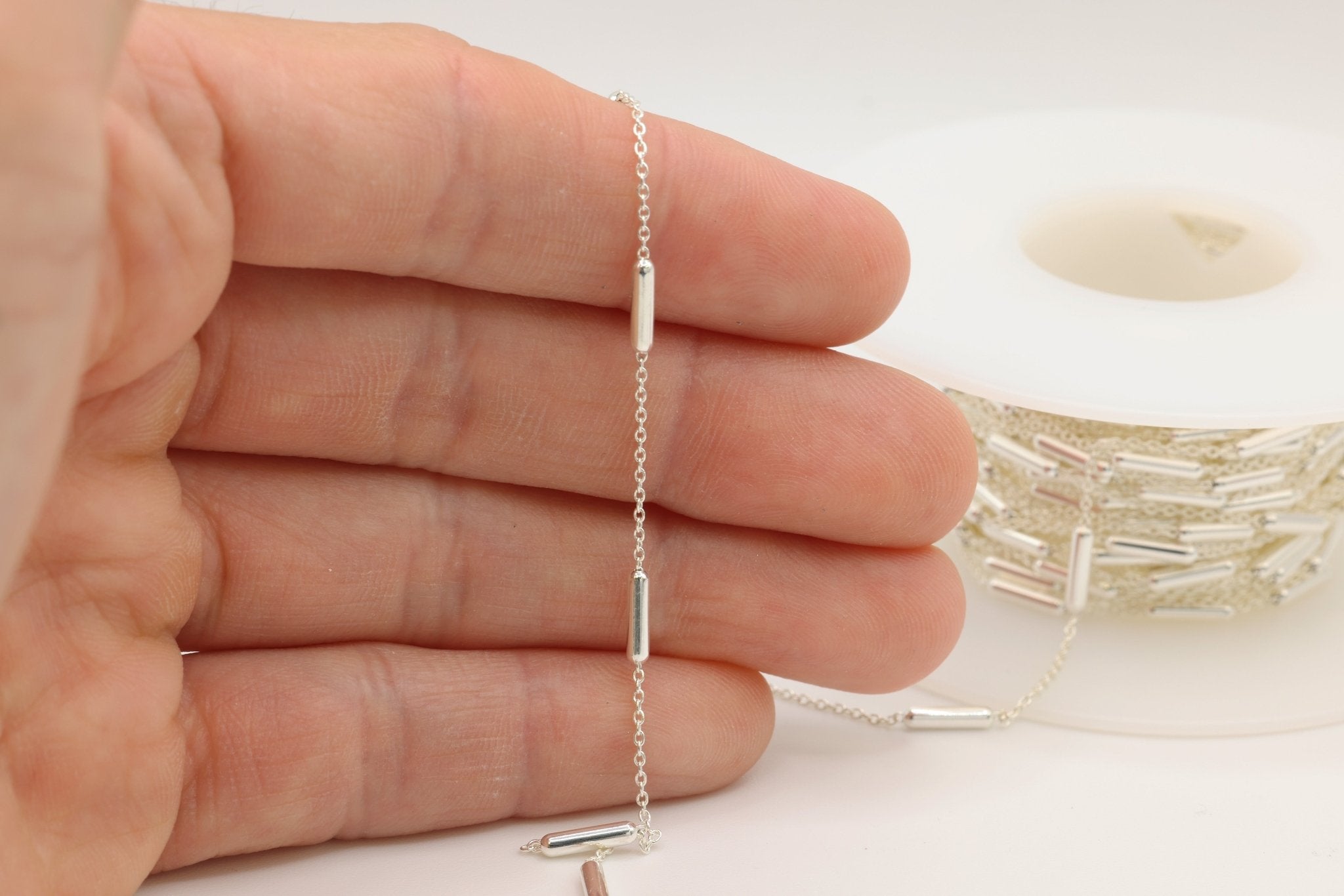 2mm x 8mm Satellite Tube Chain, 925 Sterling Silver, Wholesale, Pay Per Foot, Jewelry Making Chain - HarperCrown