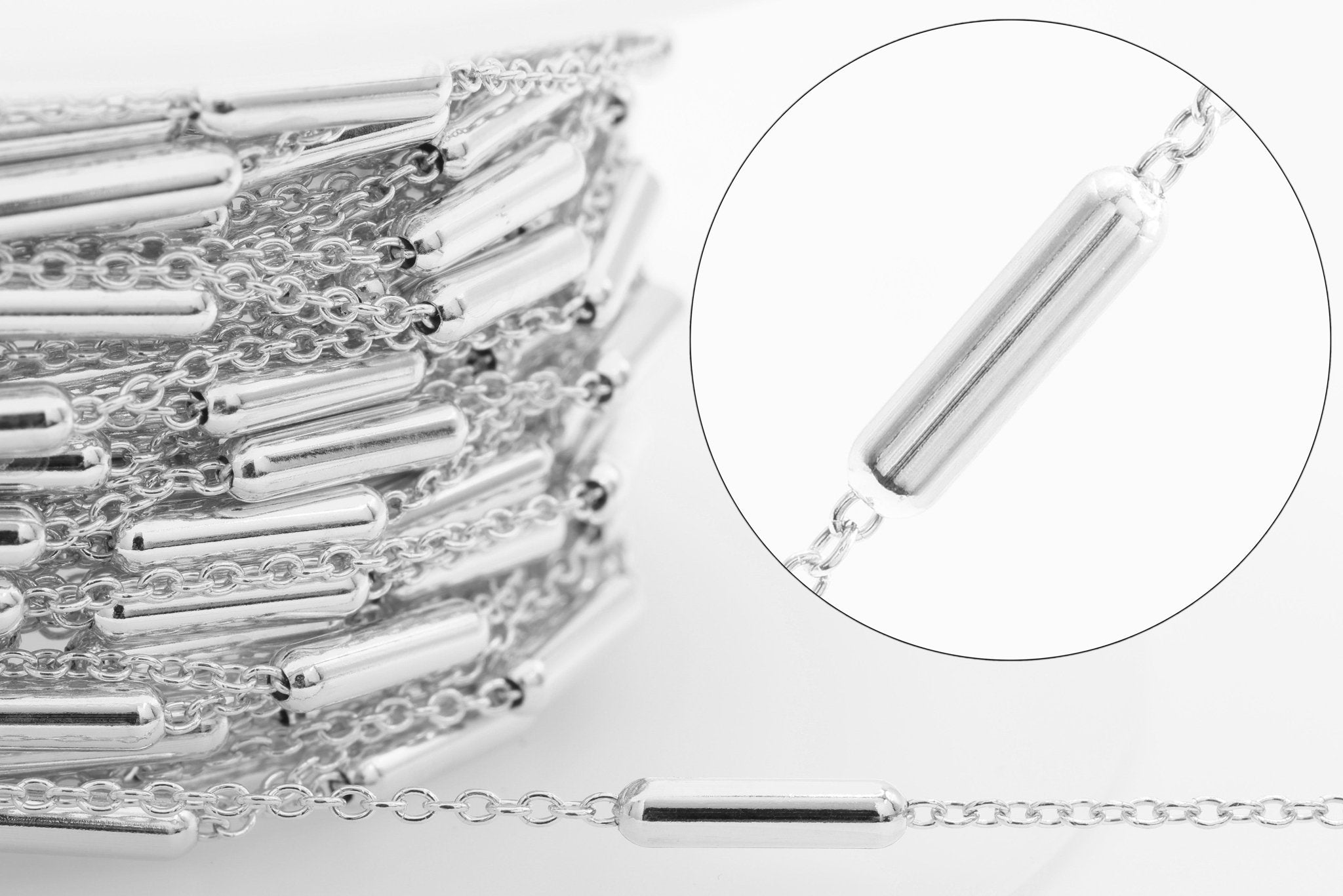 2mm x 8mm Satellite Tube Chain, 925 Sterling Silver, Wholesale, Pay Per Foot, Jewelry Making Chain - HarperCrown