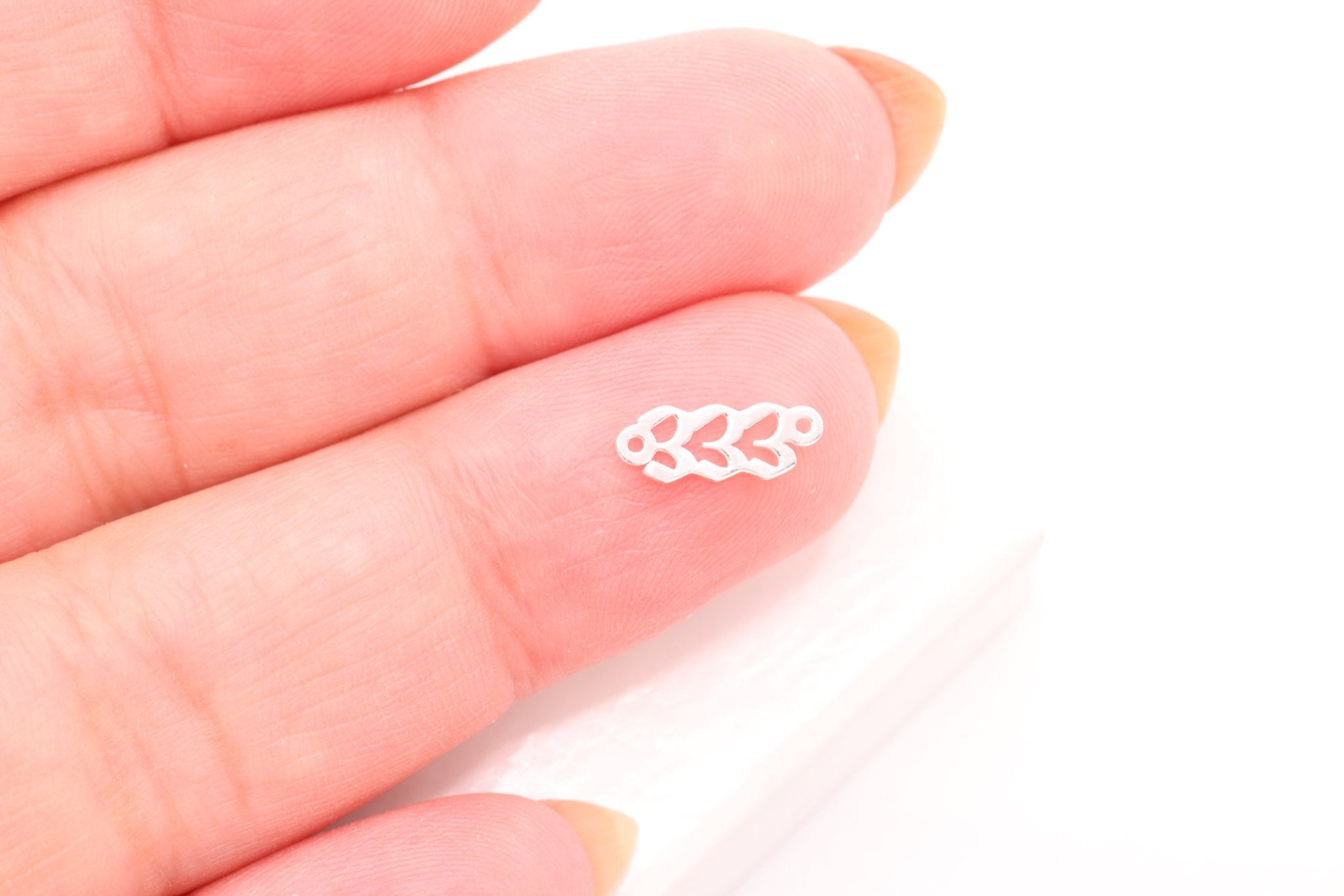333 Angel Number Charm, 925 Sterling Silver, 9mm x 3mm, Bulk DIY Wholesale Jewelry Making Charm - HarperCrown