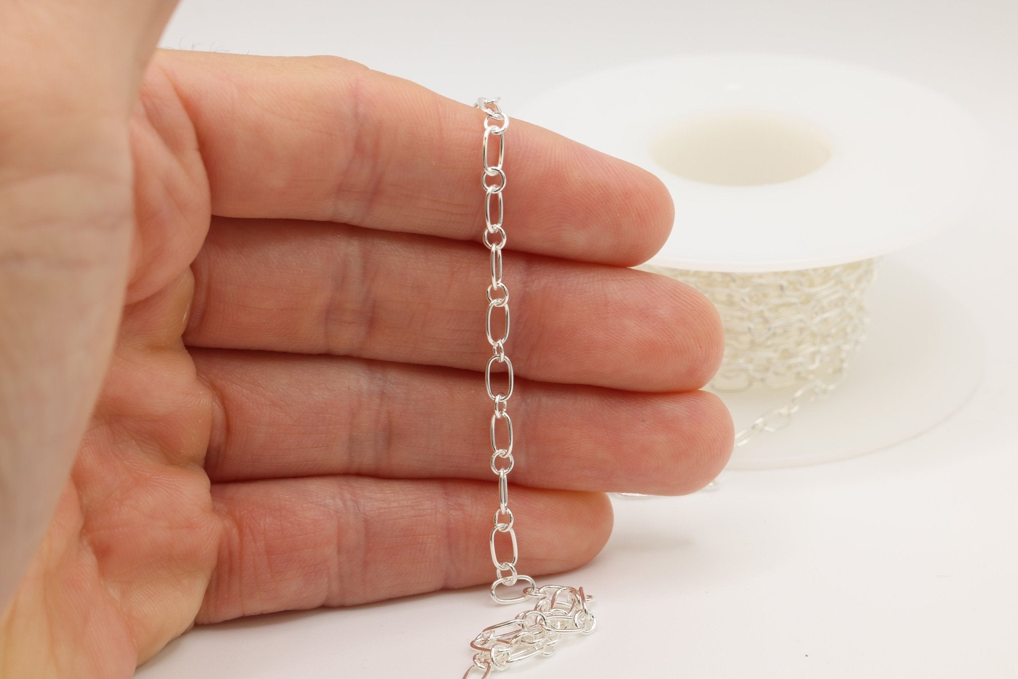 3.3mm x 6mm Long & Short Chain, 925 Sterling Silver, Wholesale, Pay Per Foot, Jewelry Making Chain - HarperCrown