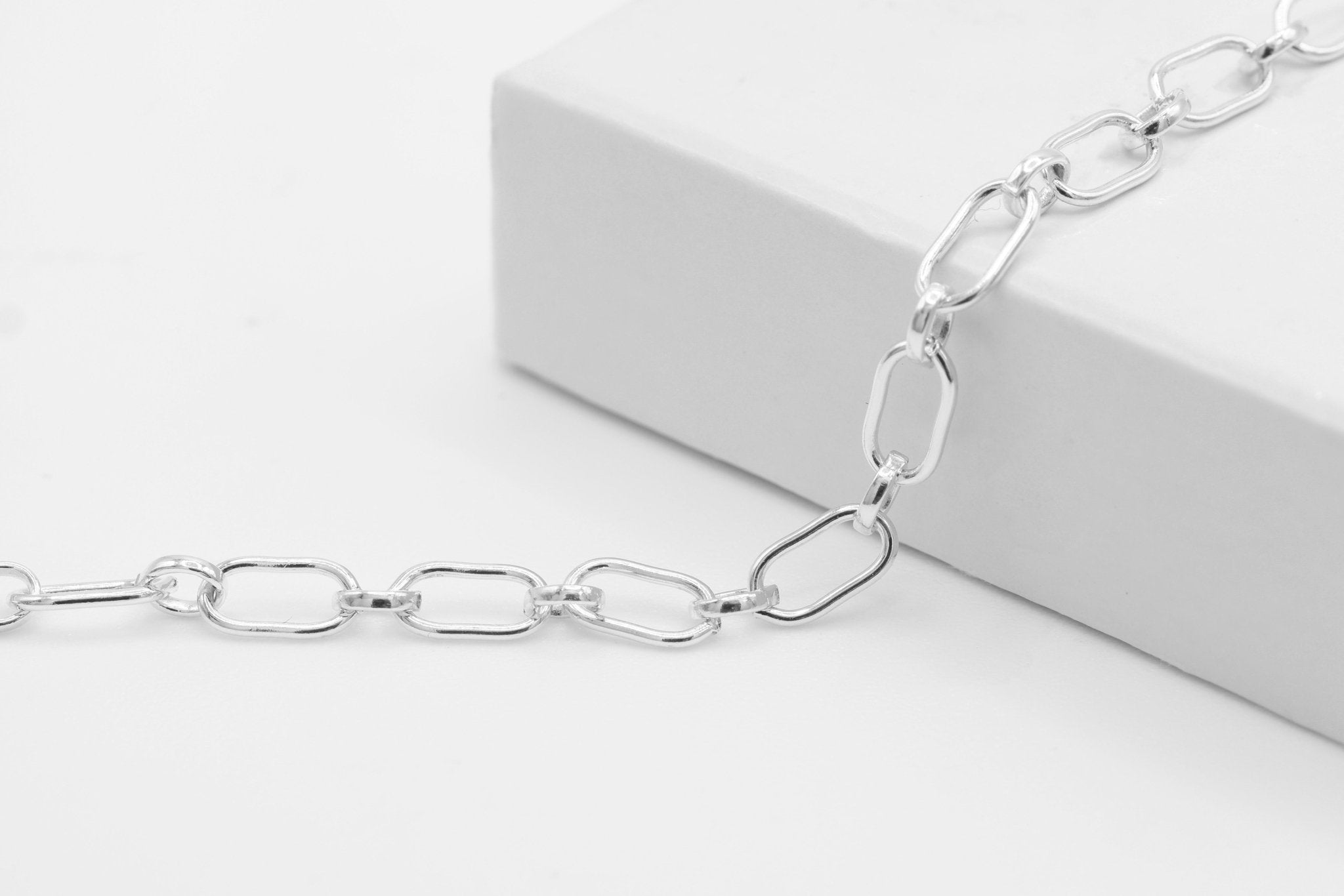 3.3mm x 6mm Long & Short Chain, 925 Sterling Silver, Wholesale, Pay Per Foot, Jewelry Making Chain - HarperCrown