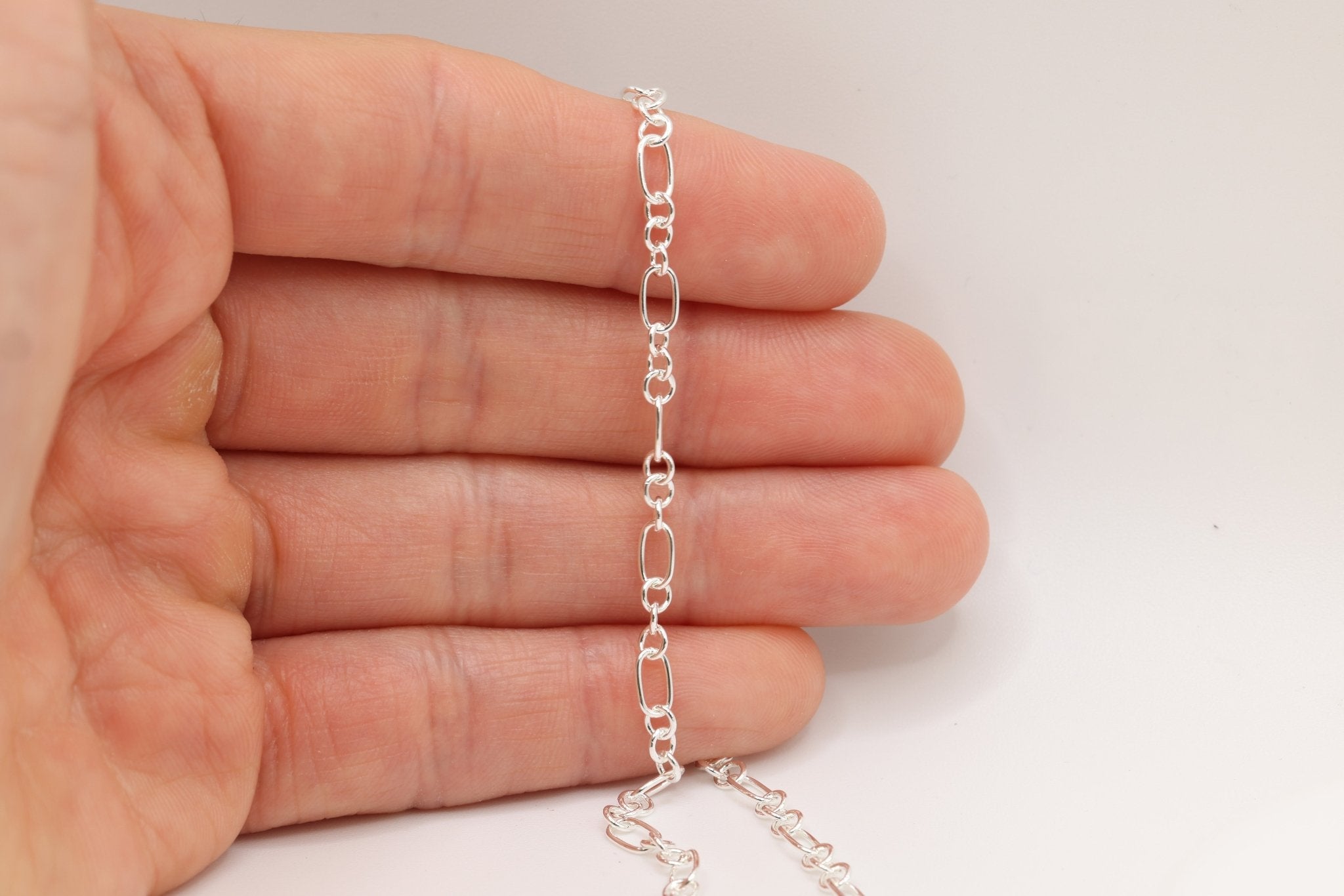 3.5mm x 6mm 3 Long & 1 Short Chain, 925 Sterling Silver, Wholesale, Pay Per Foot, Jewelry Making Chain - HarperCrown