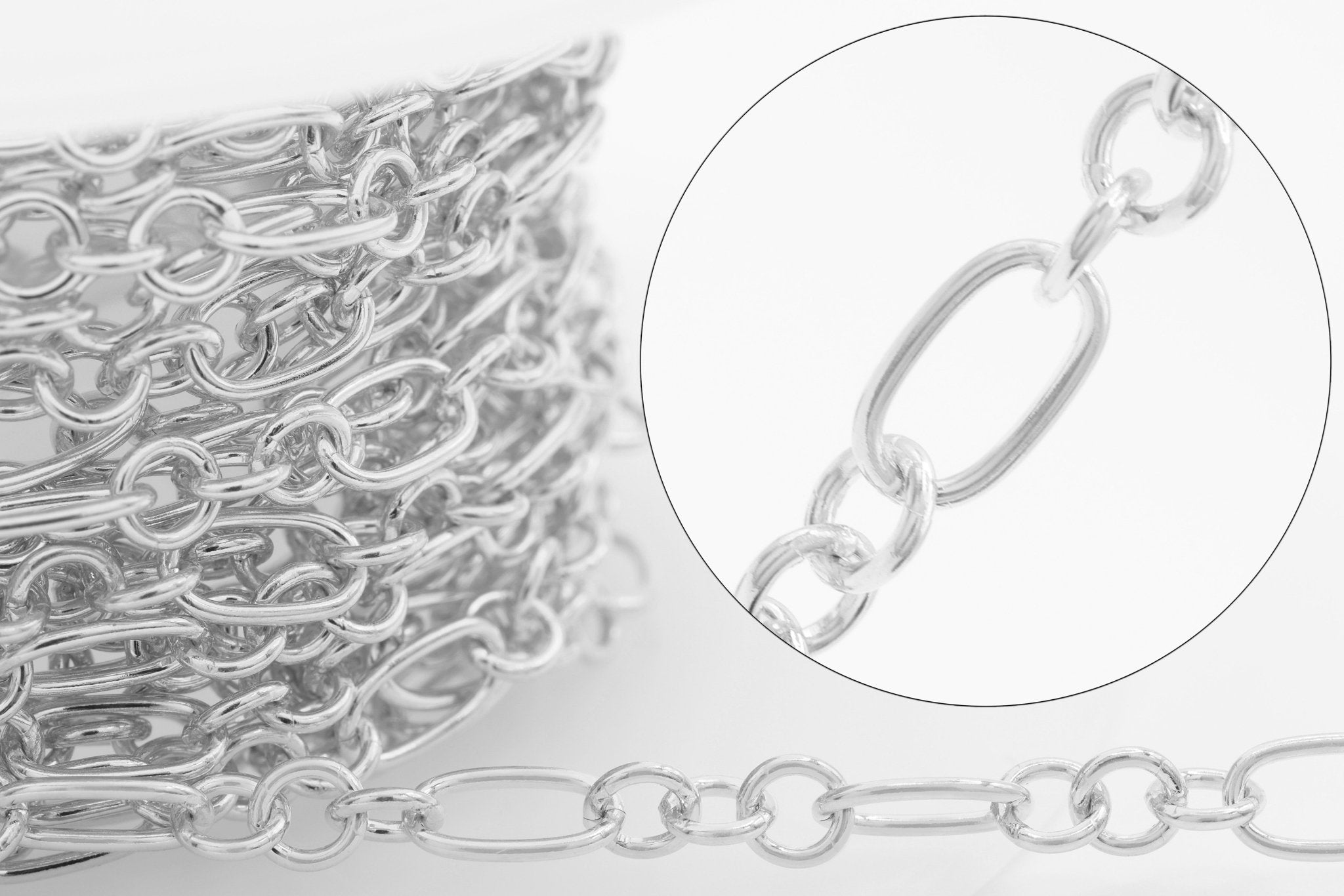 3.5mm x 6mm 3 Long & 1 Short Chain, 925 Sterling Silver, Wholesale, Pay Per Foot, Jewelry Making Chain - HarperCrown