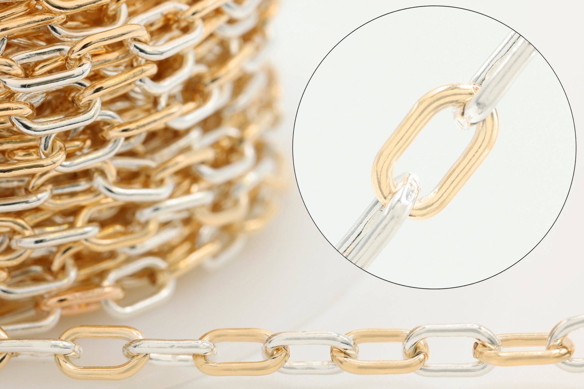 3.7mm Cable Two Tone Chain, 14/20 Gold-Filled and 925 Sterling Silver, Wholesale, Pay Per Foot, Jewelry Making Chain - HarperCrown