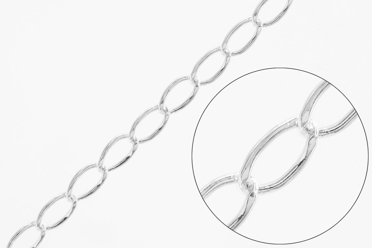 3.7mm Curb Flat Chain, 925 Sterling Silver, Wholesale, Pay Per Foot, Jewelry Making Chain - HarperCrown