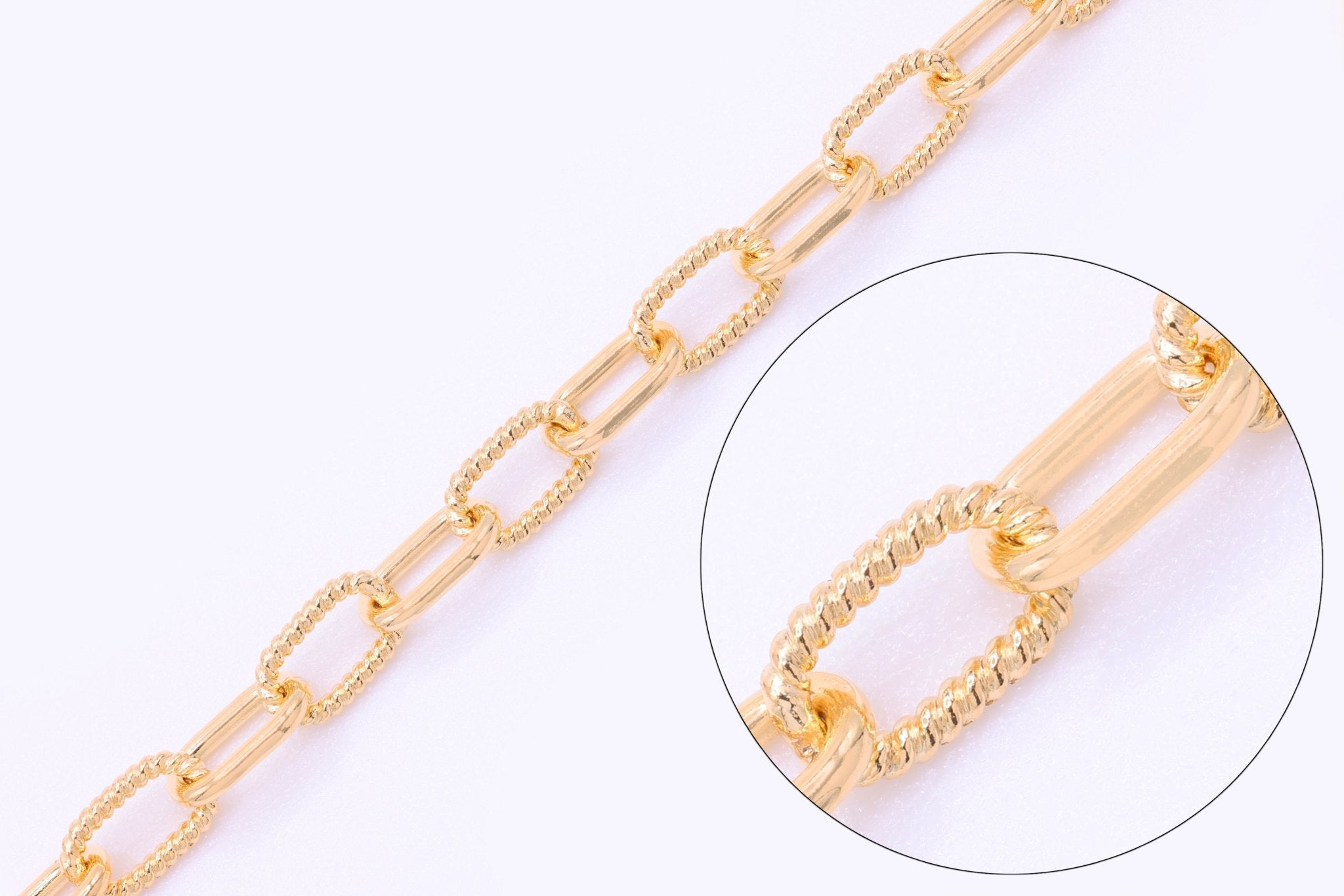 3.8mm x 6.5mm Knurled Paperclip Cable Chain, 14/20 Gold - Filled, Wholesale, Pay Per Inch, Jewelry Making Chain - HarperCrown