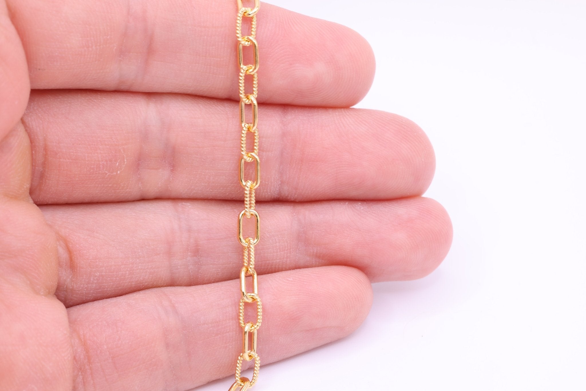 3.8mm x 6.5mm Knurled Paperclip Cable Chain, 14/20 Gold - Filled, Wholesale, Pay Per Inch, Jewelry Making Chain - HarperCrown