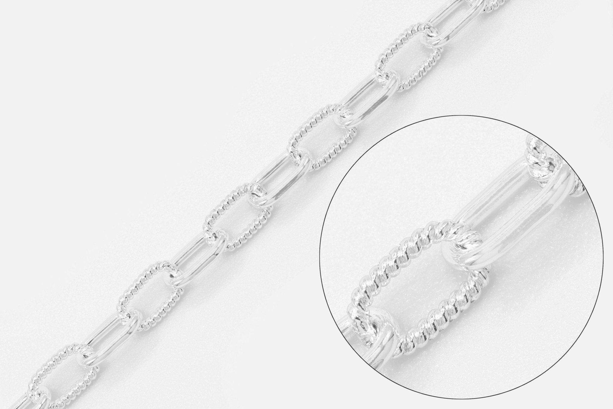 3.8mm x 6.5mm Knurled Paperclip Cable Chain, 925 Sterling Silver, Wholesale, Pay Per Inch, Jewelry Making Chain - HarperCrown