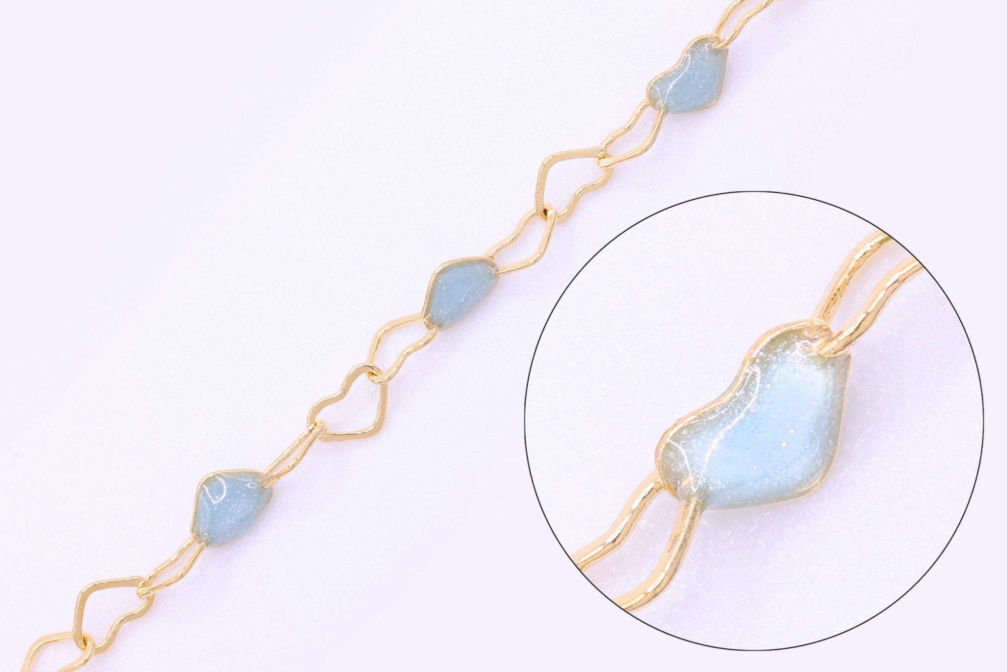 3mm x 3mm Heart Blue Enamel Chain, 14/20 Gold - Filled, Enamel Color Unfinished Chain Permanent Jewelry - HarperCrown