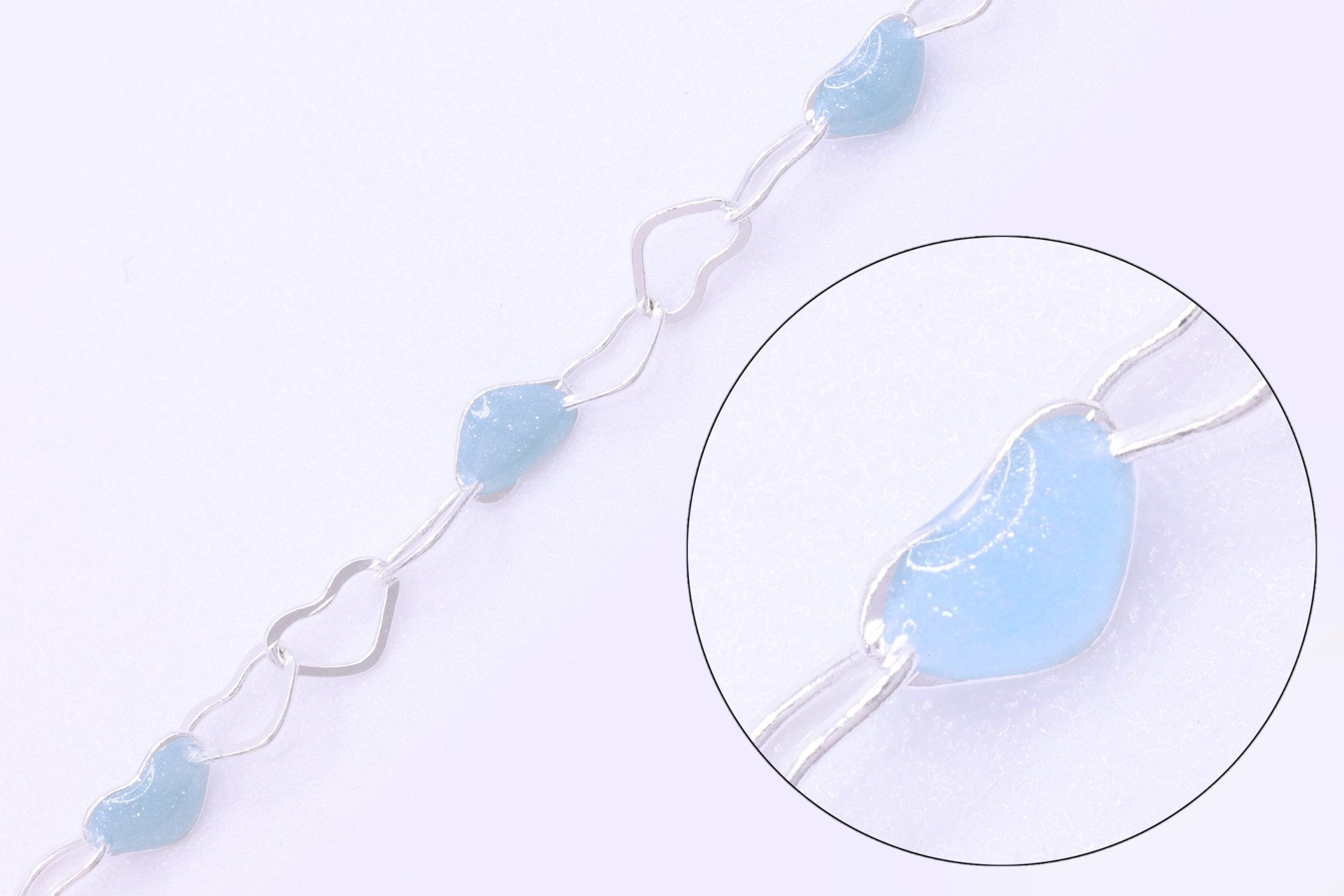 3mm x 3mm Heart Blue Enamel Chain, 925 Sterling Silver, Enamel Color Unfinished Chain Permanent Jewelry - HarperCrown