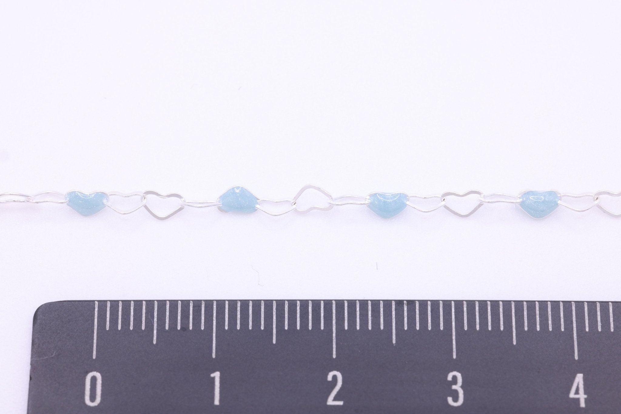 3mm x 3mm Heart Blue Enamel Chain, 925 Sterling Silver, Enamel Color Unfinished Chain Permanent Jewelry - HarperCrown