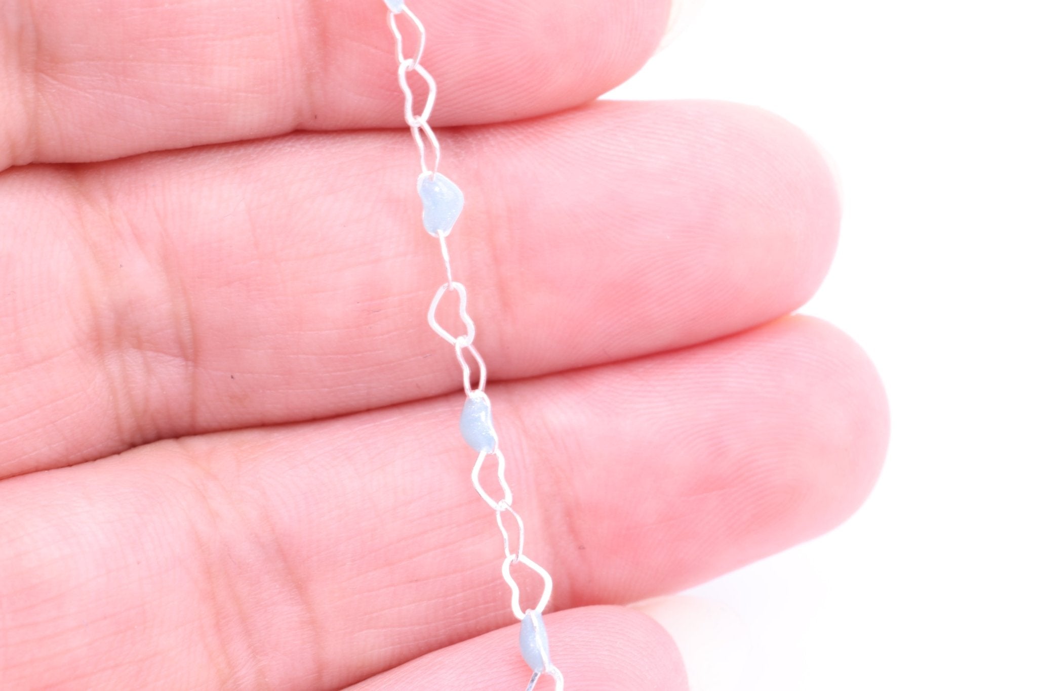 3mm x 3mm Heart Blue Enamel Chain, 925 Sterling Silver, Enamel Color Unfinished Chain Permanent Jewelry - HarperCrown