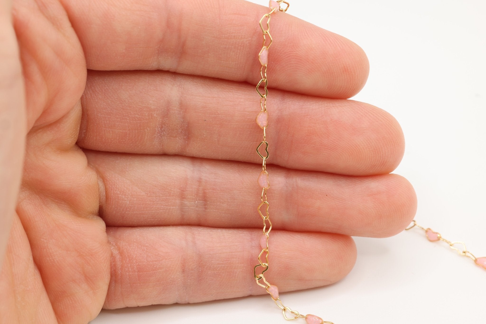 3mm x 3mm Heart Light Pink Enamel Chain, 14/20 Gold - Filled, Enamel Color Unfinished Chain Permanent Jewelry - HarperCrown