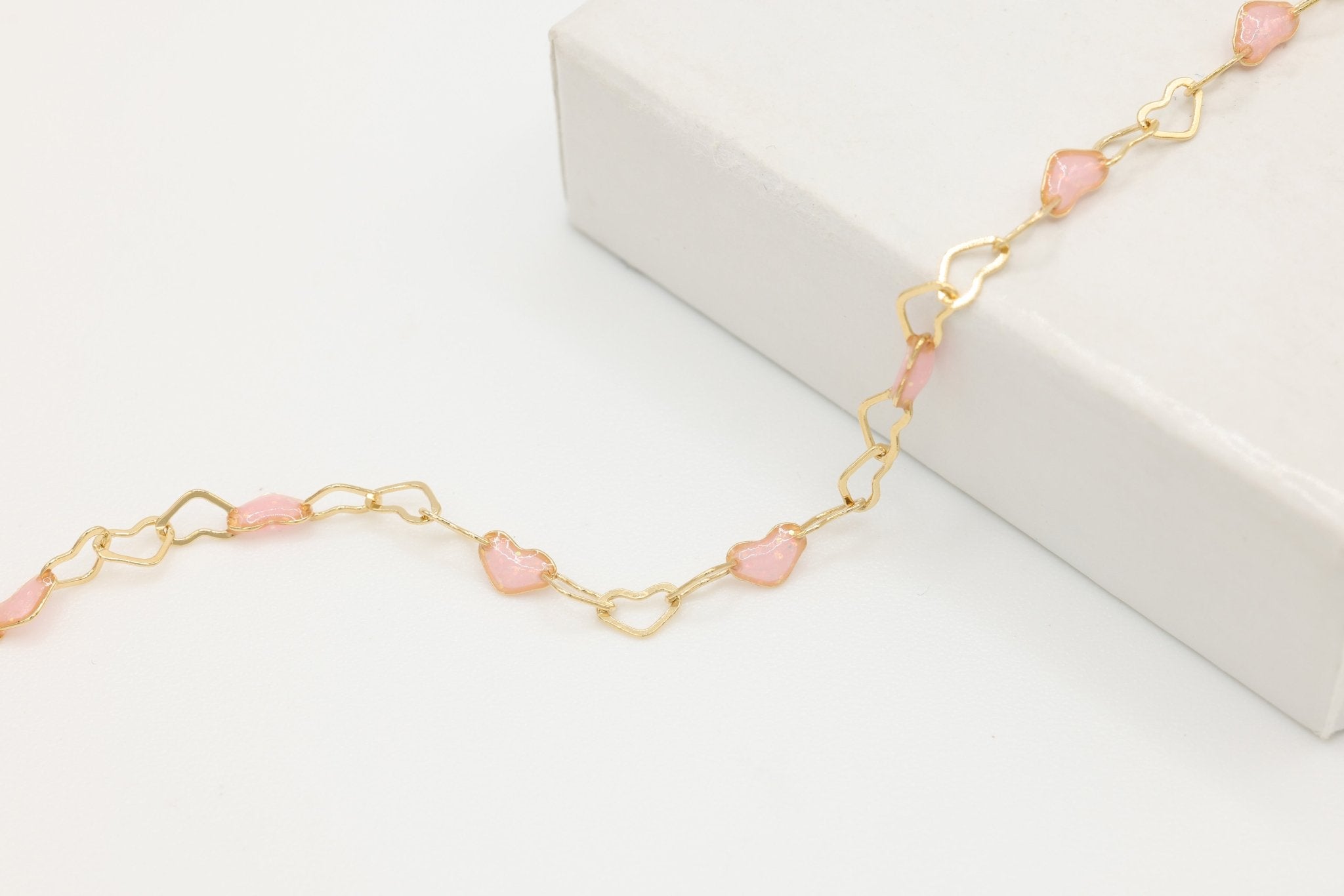 3mm x 3mm Heart Light Pink Enamel Chain, 14/20 Gold - Filled, Enamel Color Unfinished Chain Permanent Jewelry - HarperCrown