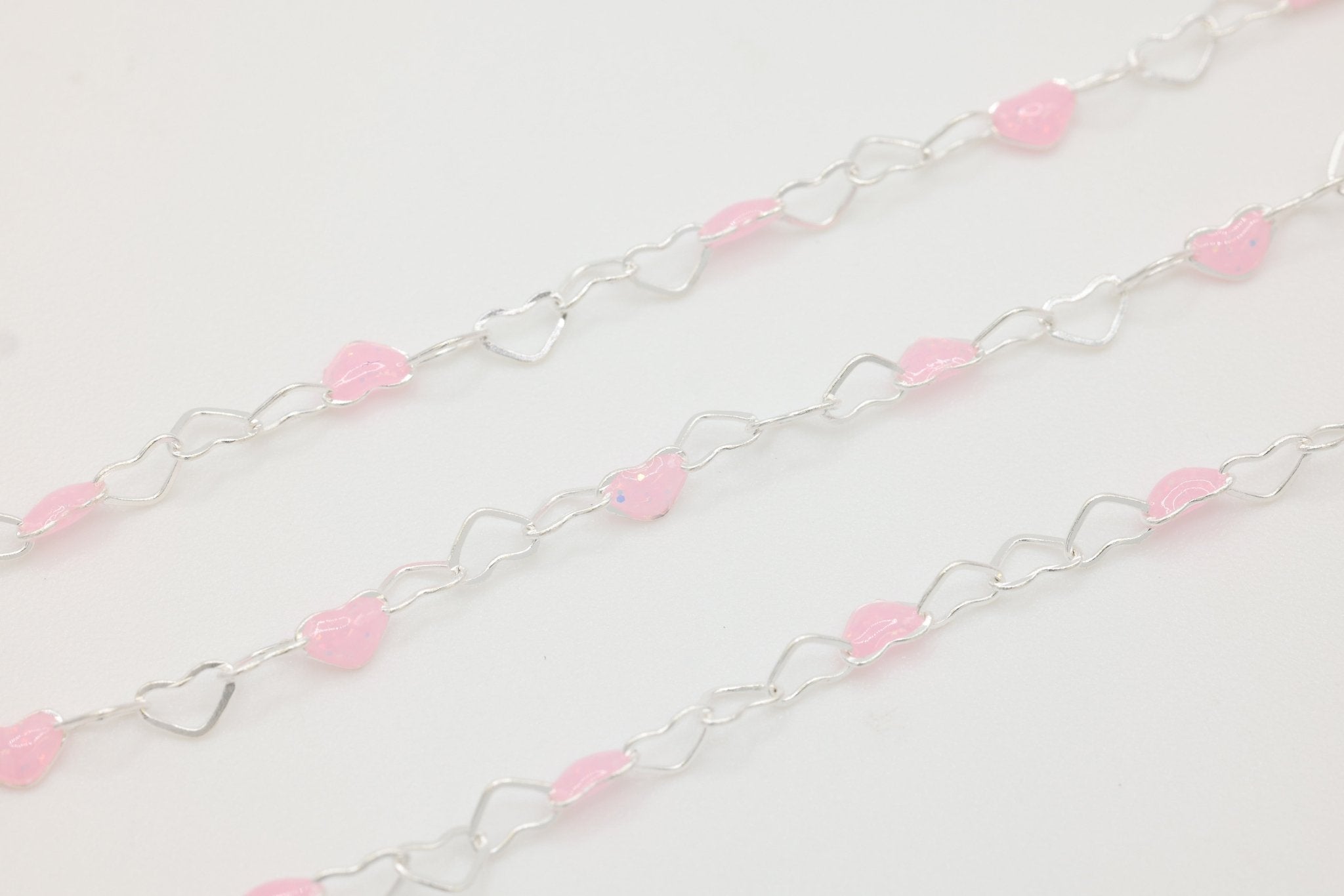 3mm x 3mm Heart Light Pink Enamel Chain, 925 Sterling Silver, Enamel Color Unfinished Chain Permanent Jewelry - HarperCrown
