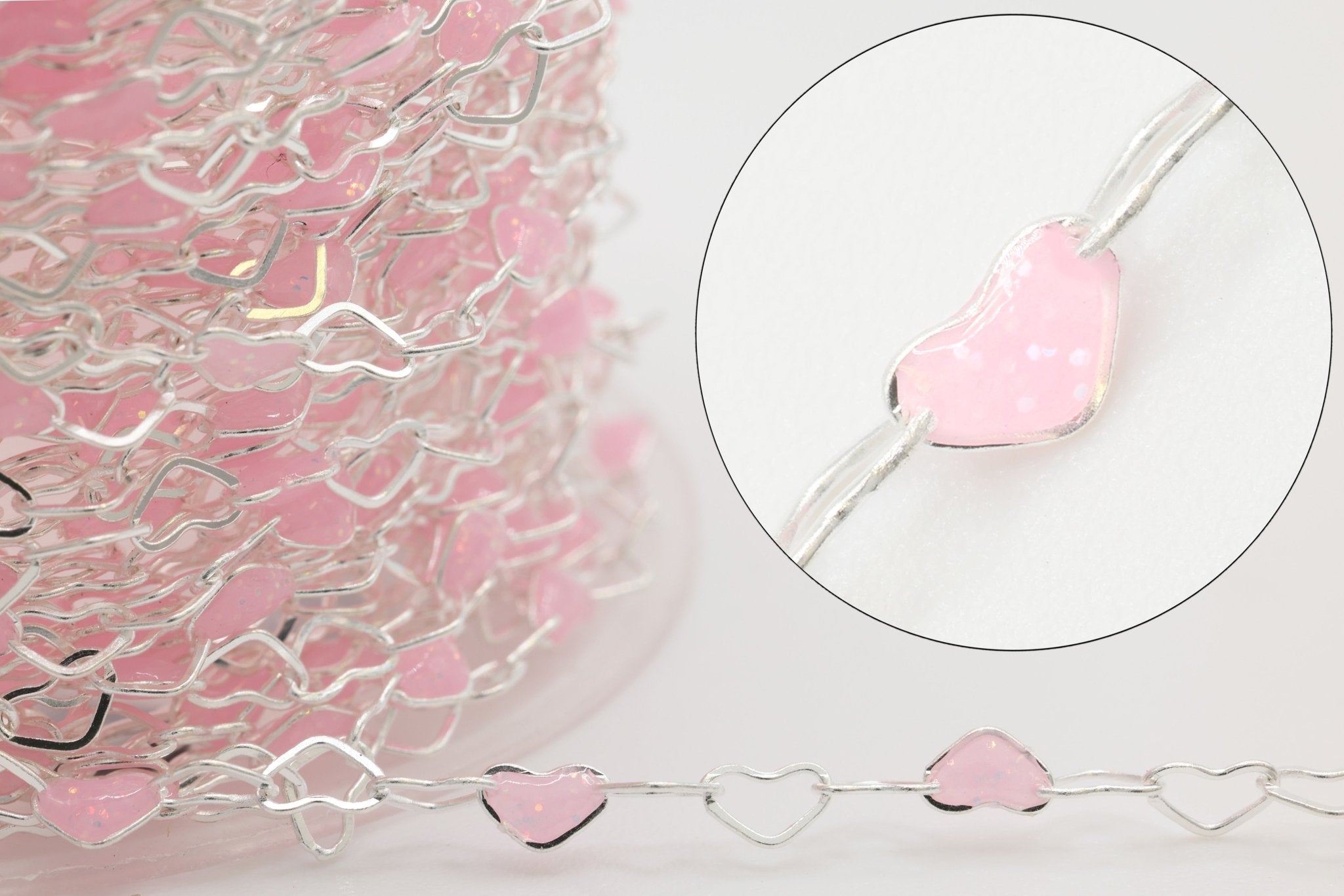 3mm x 3mm Heart Light Pink Enamel Chain, 925 Sterling Silver, Enamel Color Unfinished Chain Permanent Jewelry - HarperCrown