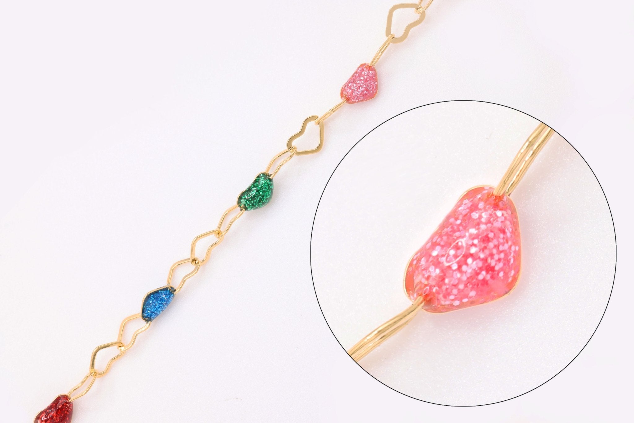 3mm x 3mm Heart Multi Color Enamel Chain, 14/20 Gold - Filled, Enamel Color Unfinished Chain Permanent Jewelry - HarperCrown