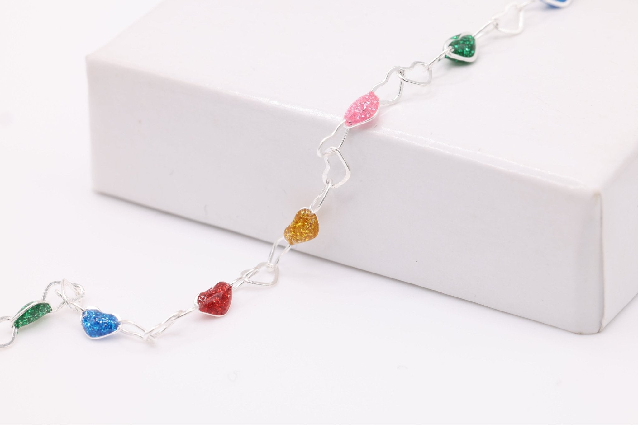 3mm x 3mm Heart Multi Color Enamel Chain, 925 Sterling Silver, Enamel Color Unfinished Chain Permanent Jewelry - HarperCrown