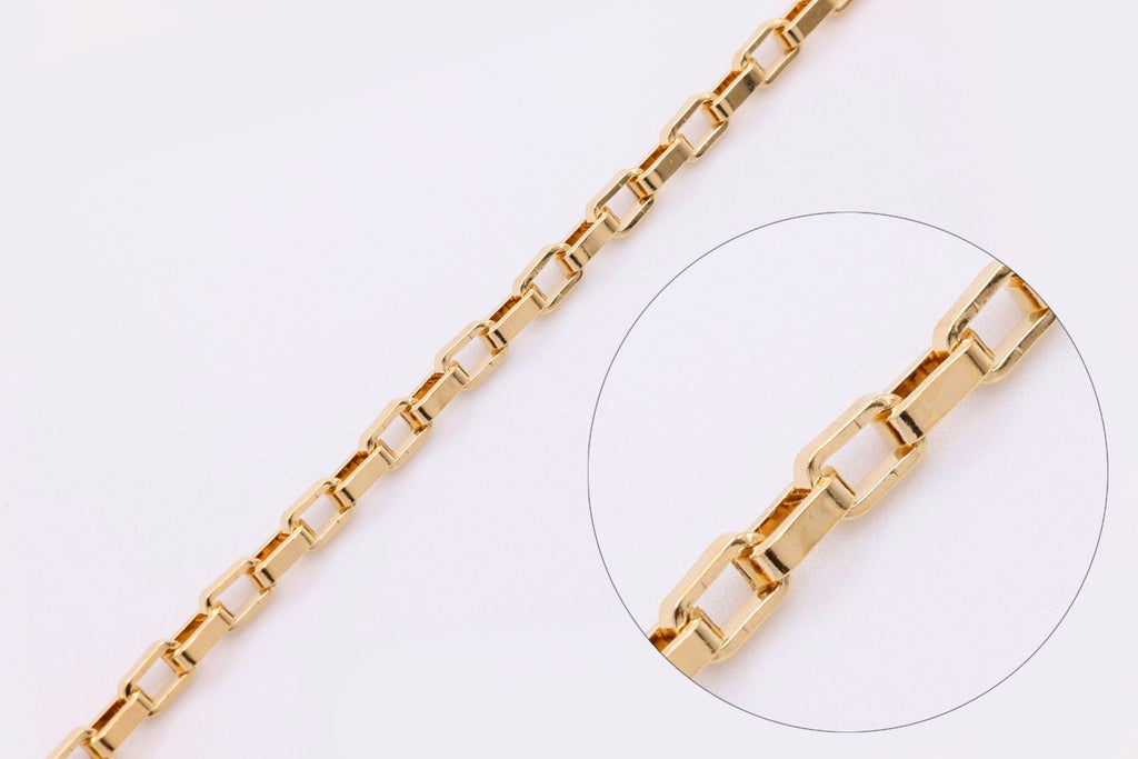 Overlay Chain Box 3mm x 4mm Gianna Box Cable Chain, 14K Gold Overlay Plated, Wholesale J