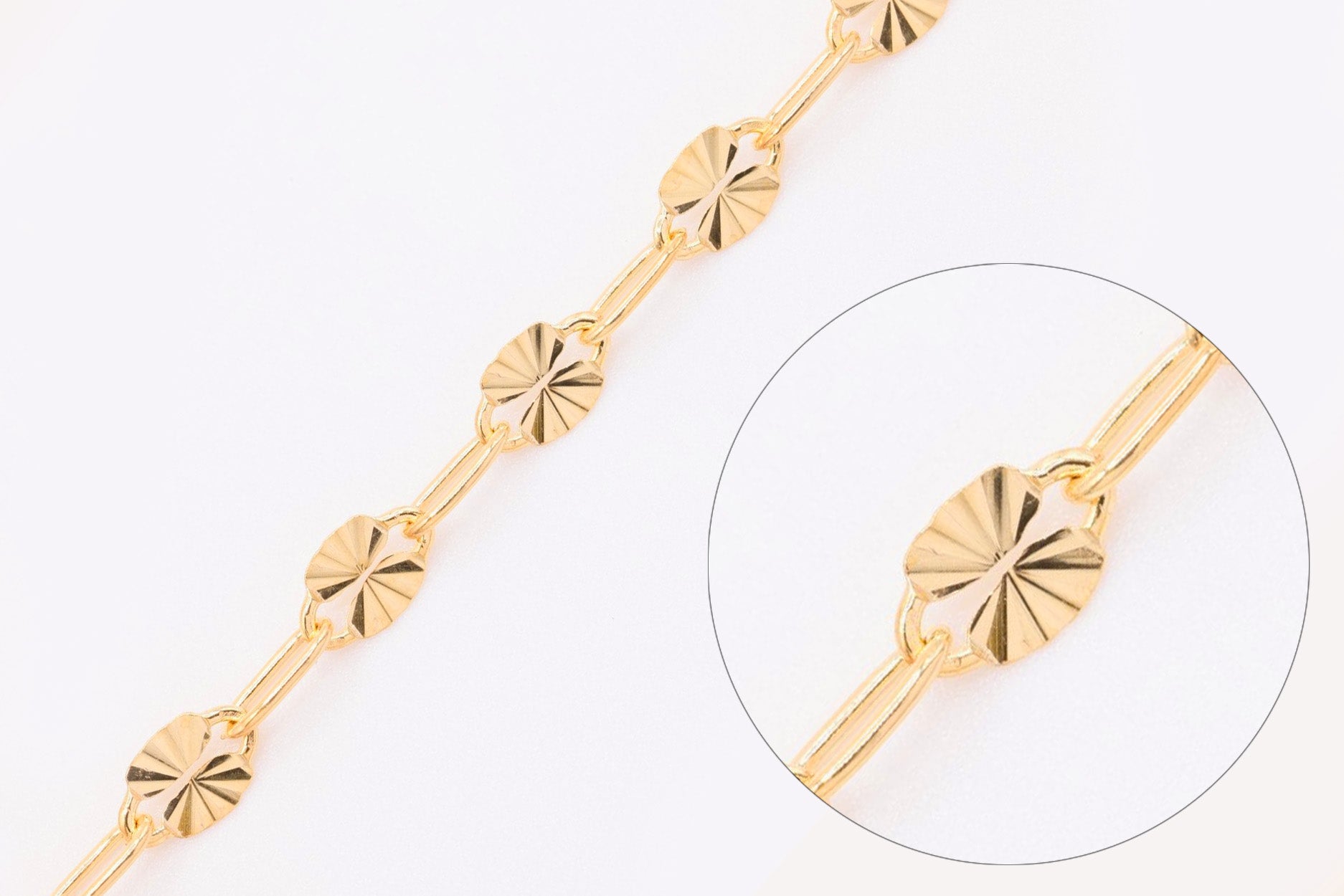 3mm x 5mm Starburst Diamond Cut Chain, 14K Gold - Filled, Bulk DIY Spool Pay Per Foot Jewelry Making Chain - HarperCrown