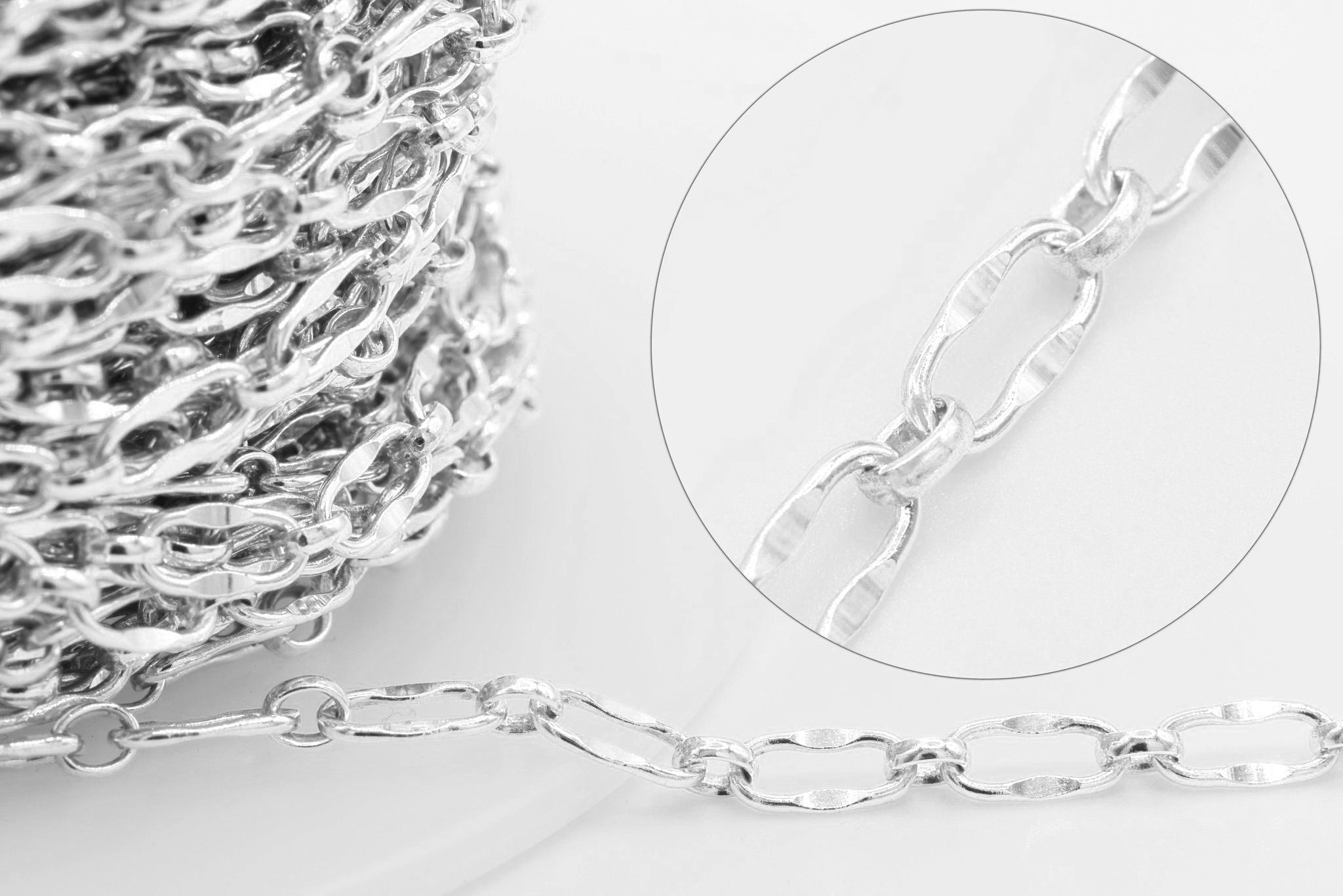 3mm x 6mm Dapped Chain, 925 Sterling Silver, Bulk Pay Per Foot Jewelry Making Chain - HarperCrown