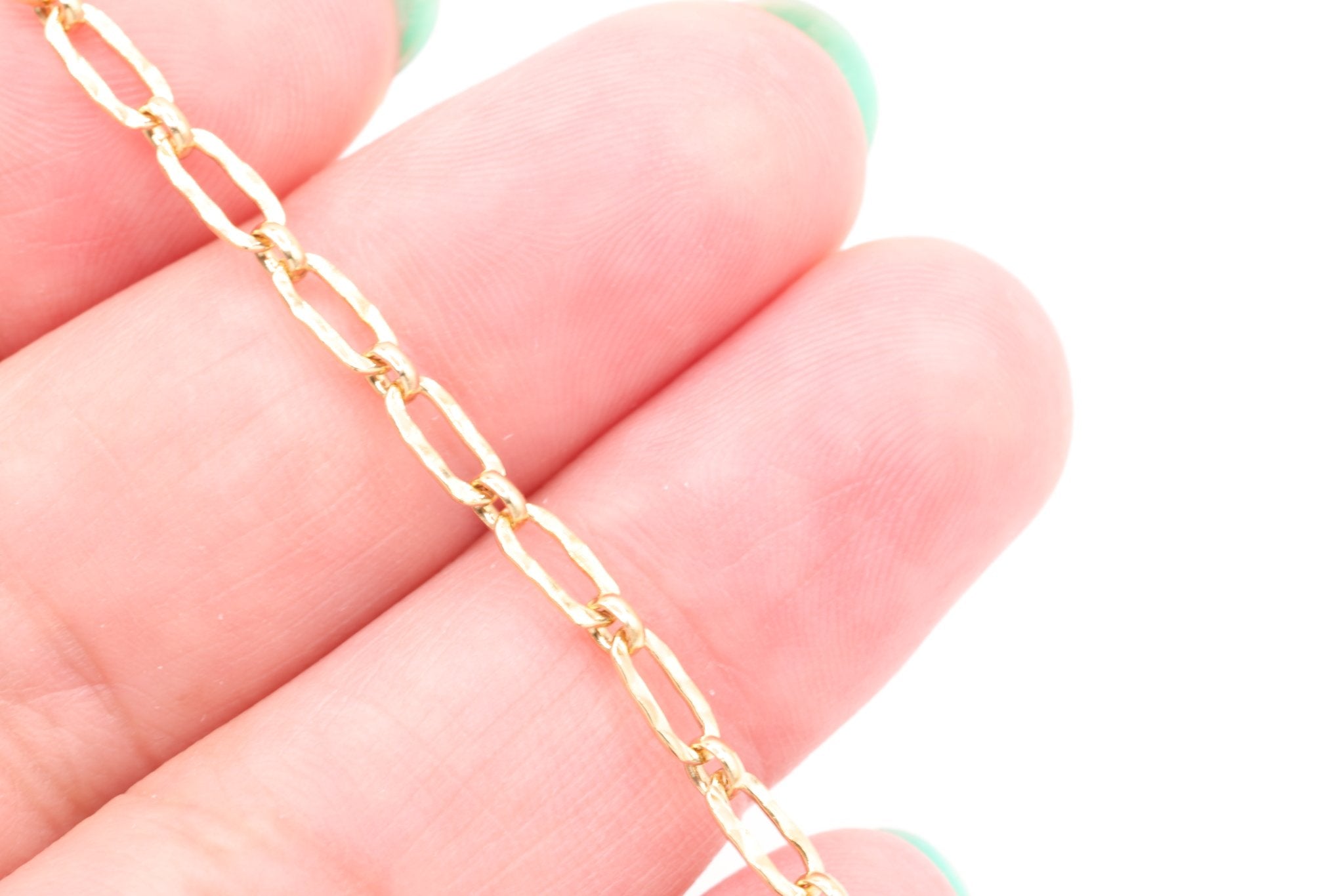3mm x 6mm Hammered Long and Short Chain, 14K Gold - Filled, Bulk DIY Spool Pay Per Foot Jewelry Making Chain - HarperCrown