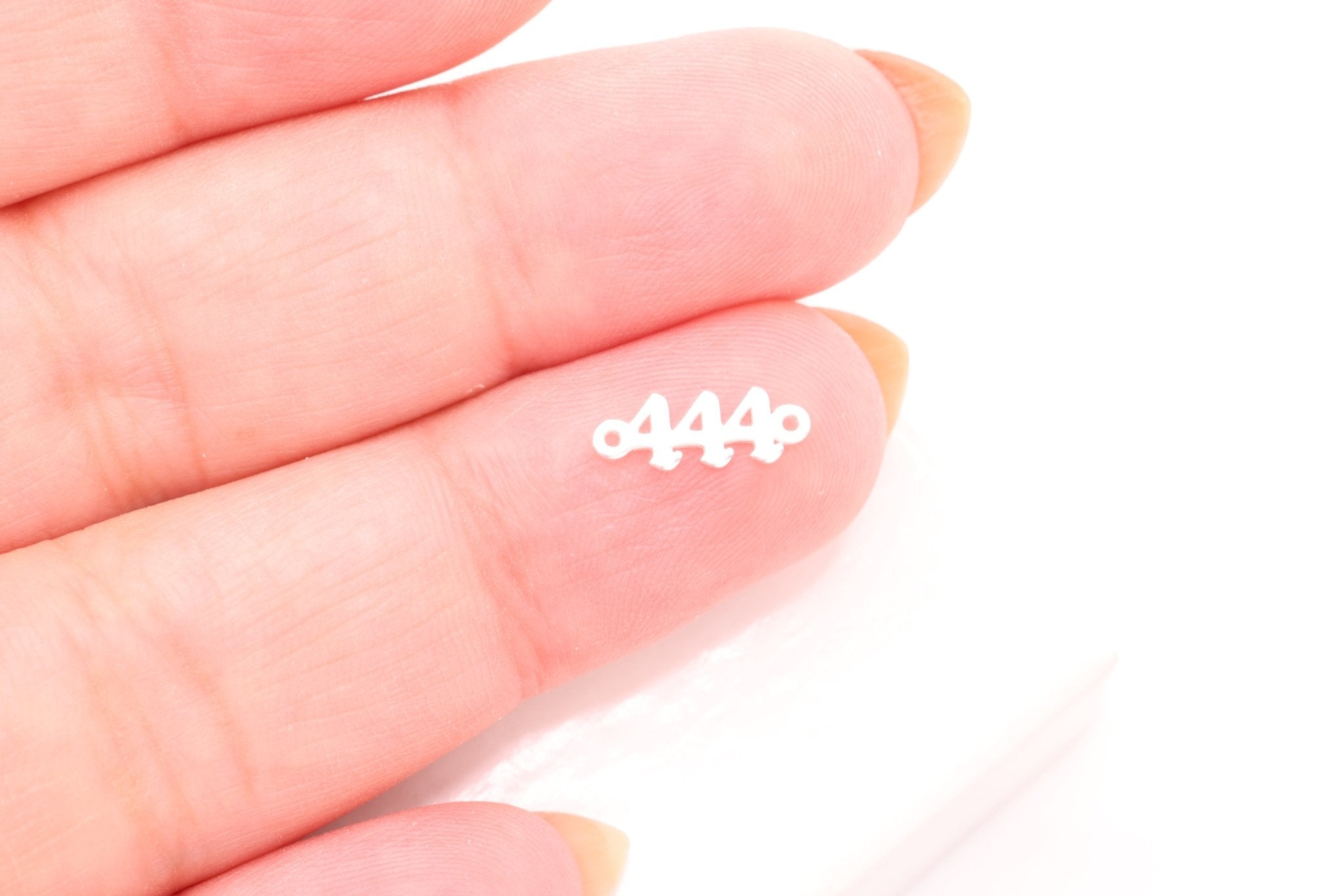 444 Angel Number Charm, 925 Sterling Silver, 9mm x 3mm, Bulk DIY Wholesale Jewelry Making Charm - HarperCrown