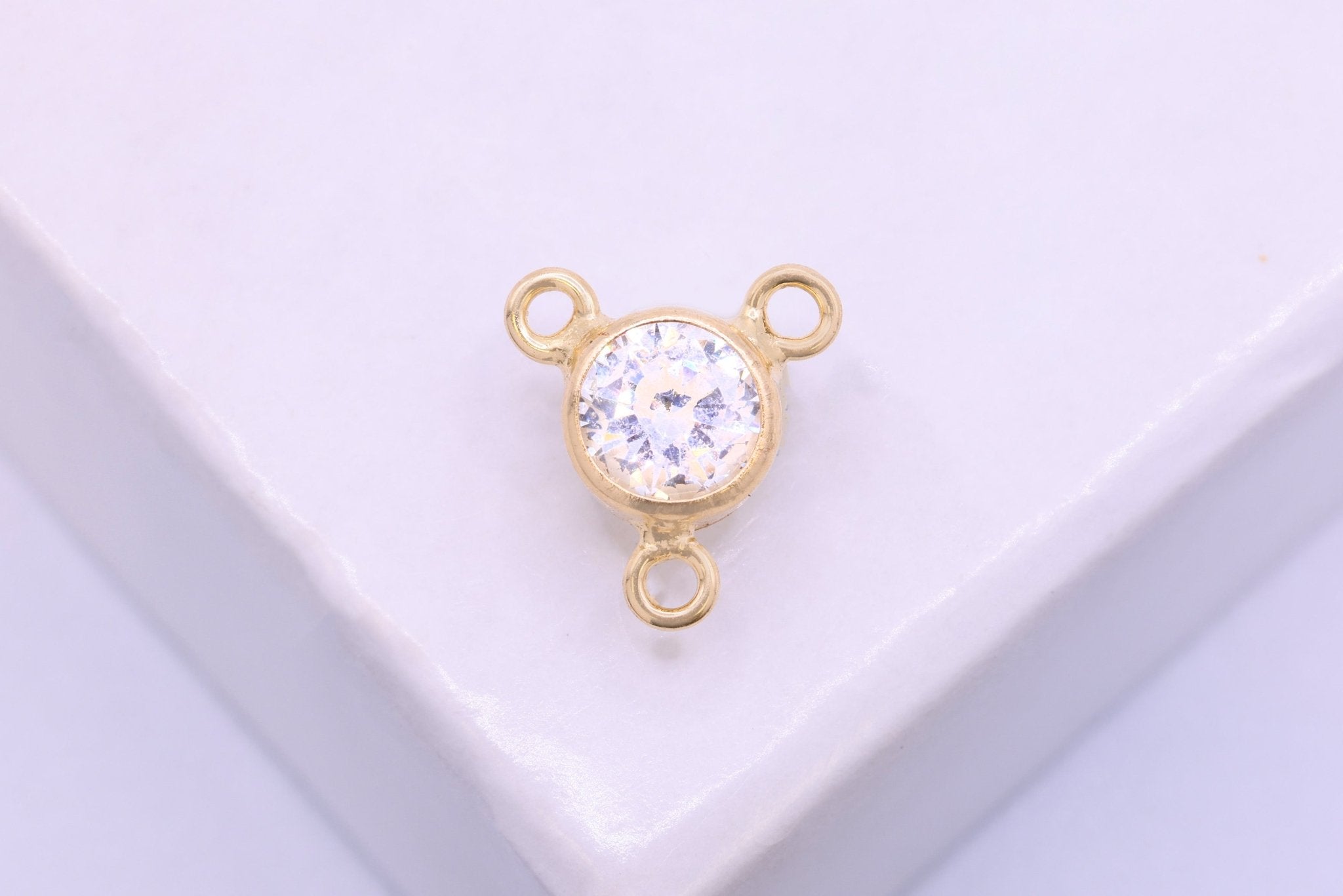 4mm Cubic Zirconia Y Link Connector Charm, 14/20 Gold - Filled, Lariat Triple Bail - HarperCrown