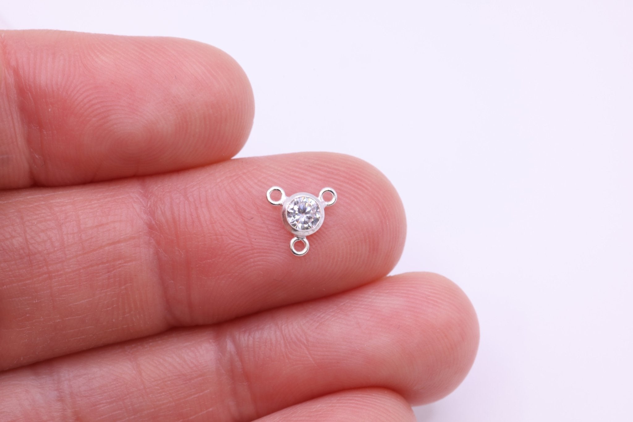 4mm Cubic Zirconia Y Link Connector Charm, 925 Sterling Silver, Lariat Triple Bail - HarperCrown