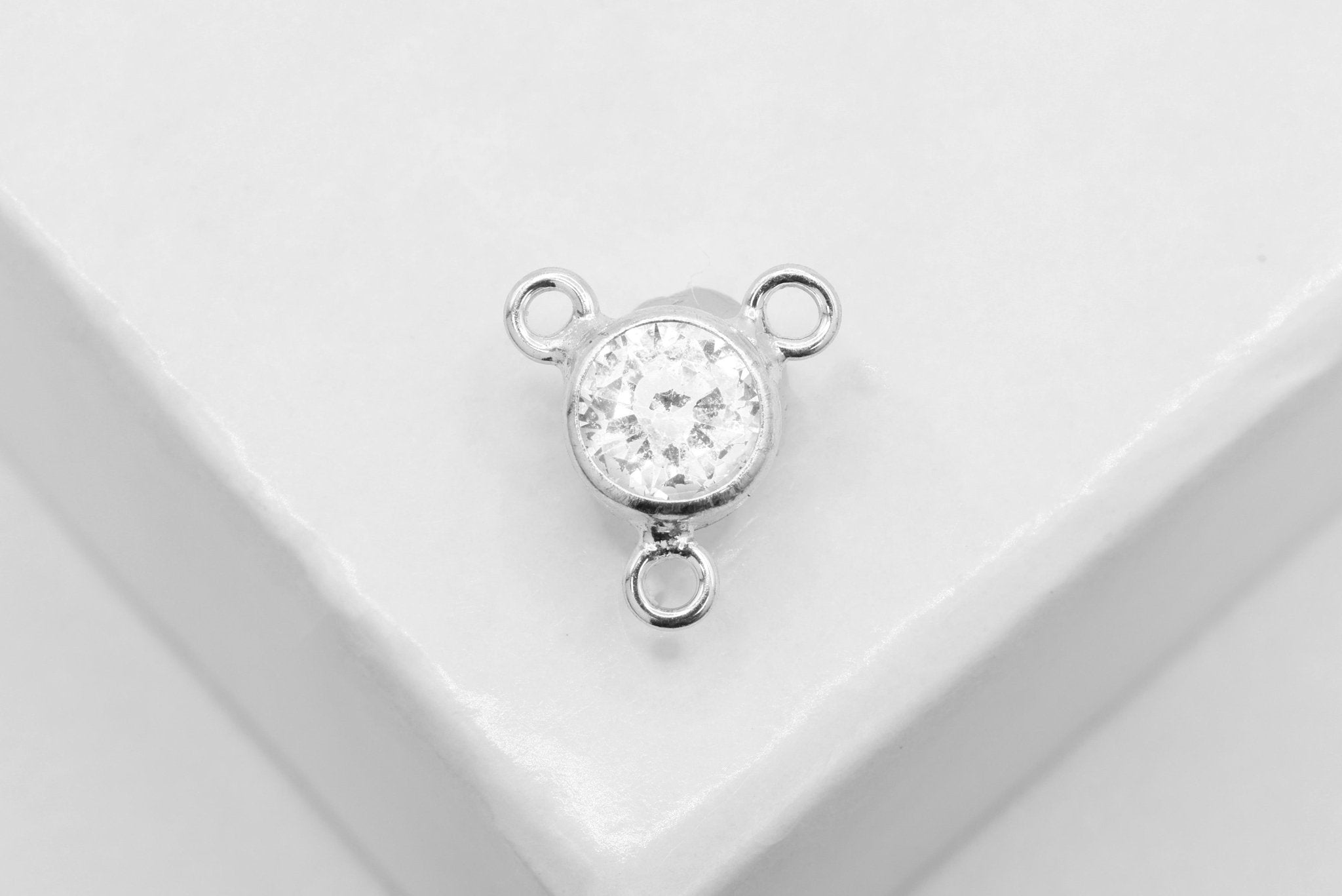 4mm Cubic Zirconia Y Link Connector Charm, 925 Sterling Silver, Lariat Triple Bail - HarperCrown