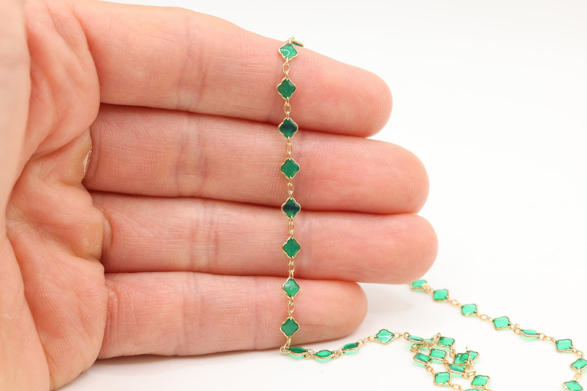 4mm Flower Green Enamel Chain, 14/20 Gold-Filled, Wholesale, Pay Per Foot, Jewelry Making Chain - HarperCrown
