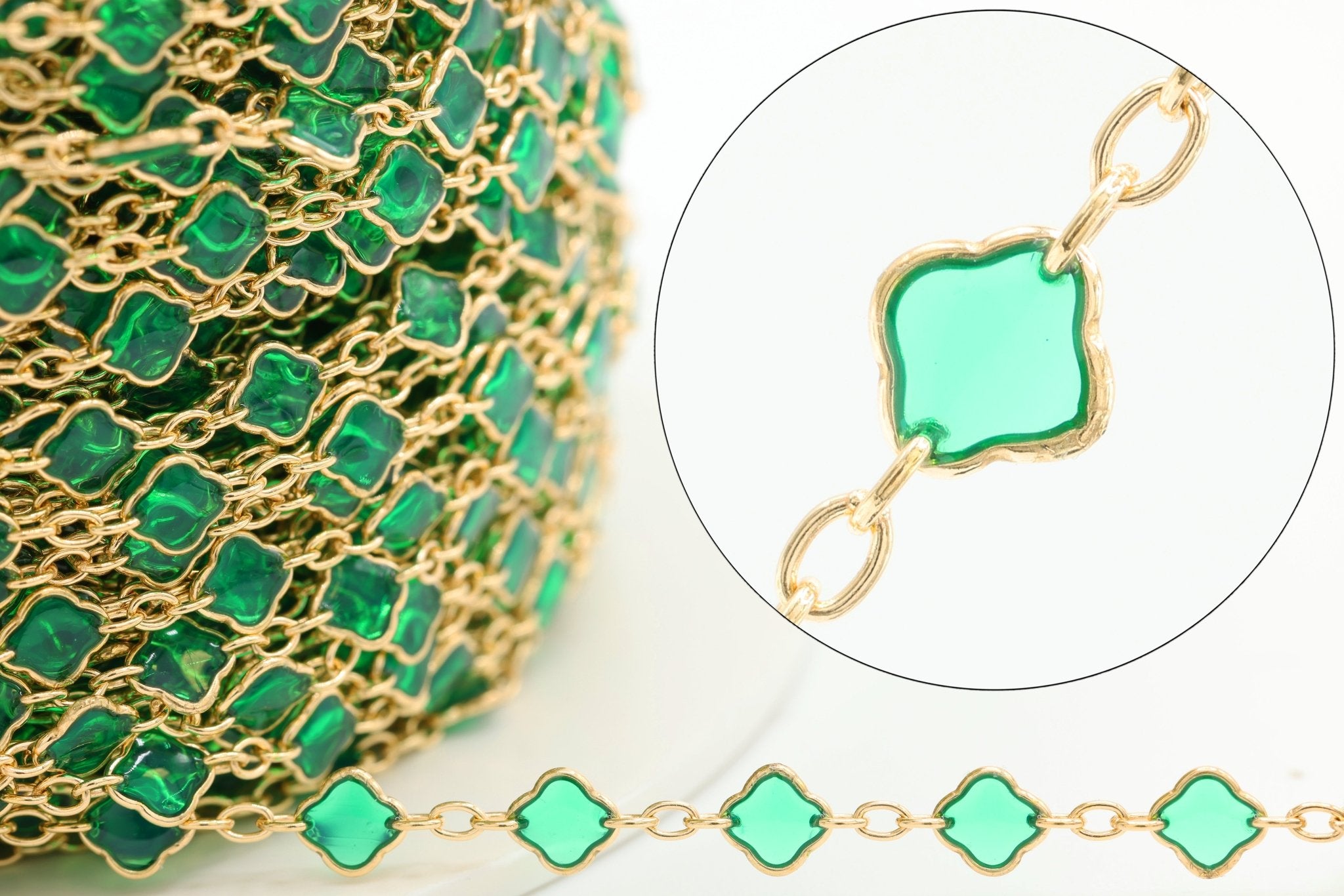 4mm Flower Green Enamel Chain, 14/20 Gold-Filled, Wholesale, Pay Per Foot, Jewelry Making Chain - HarperCrown