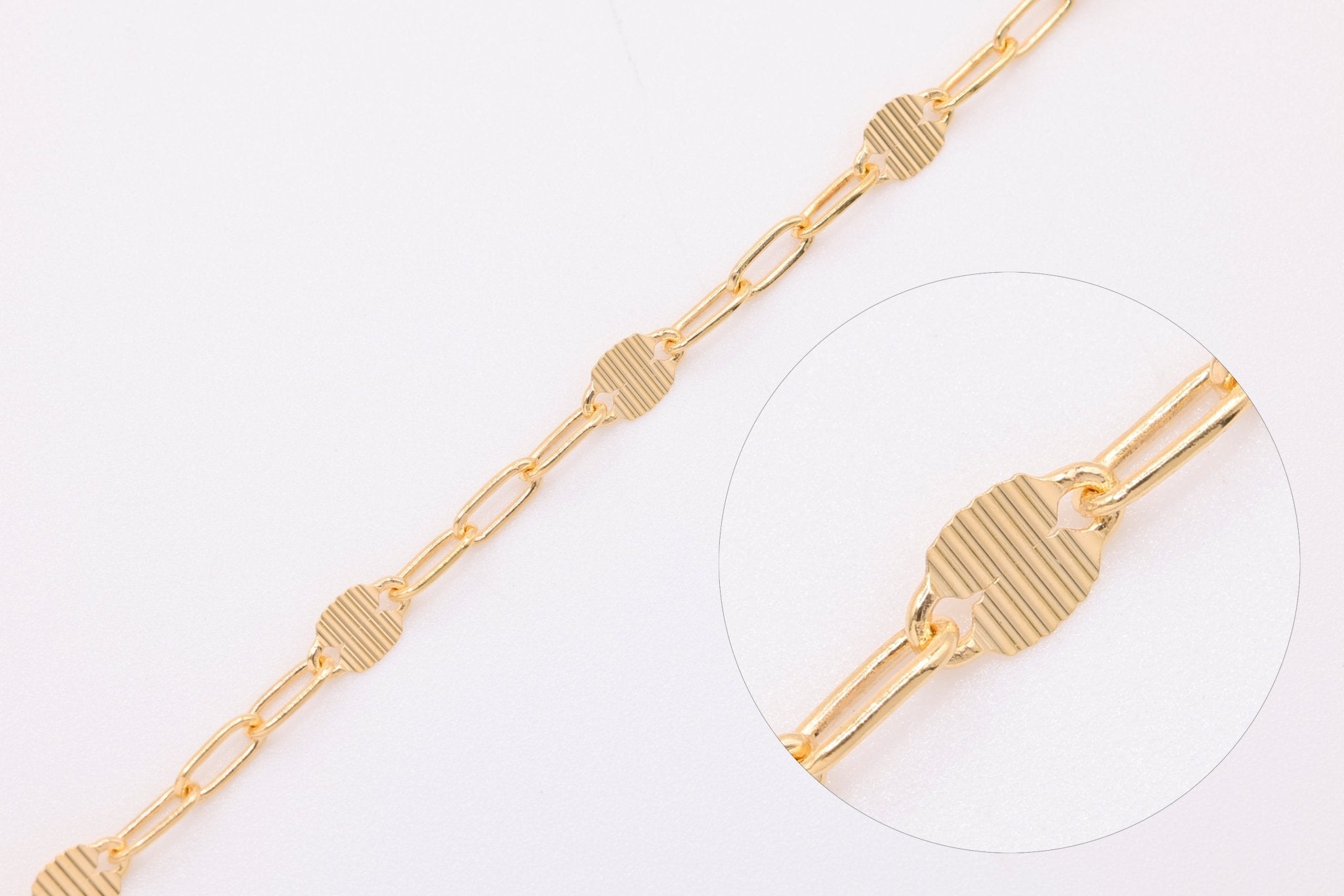 4mm Line Patterned Dapped Chain, 14/20 Gold - Filled, Bulk DIY Spool Pay Per Foot Jewelry Making Chain - HarperCrown