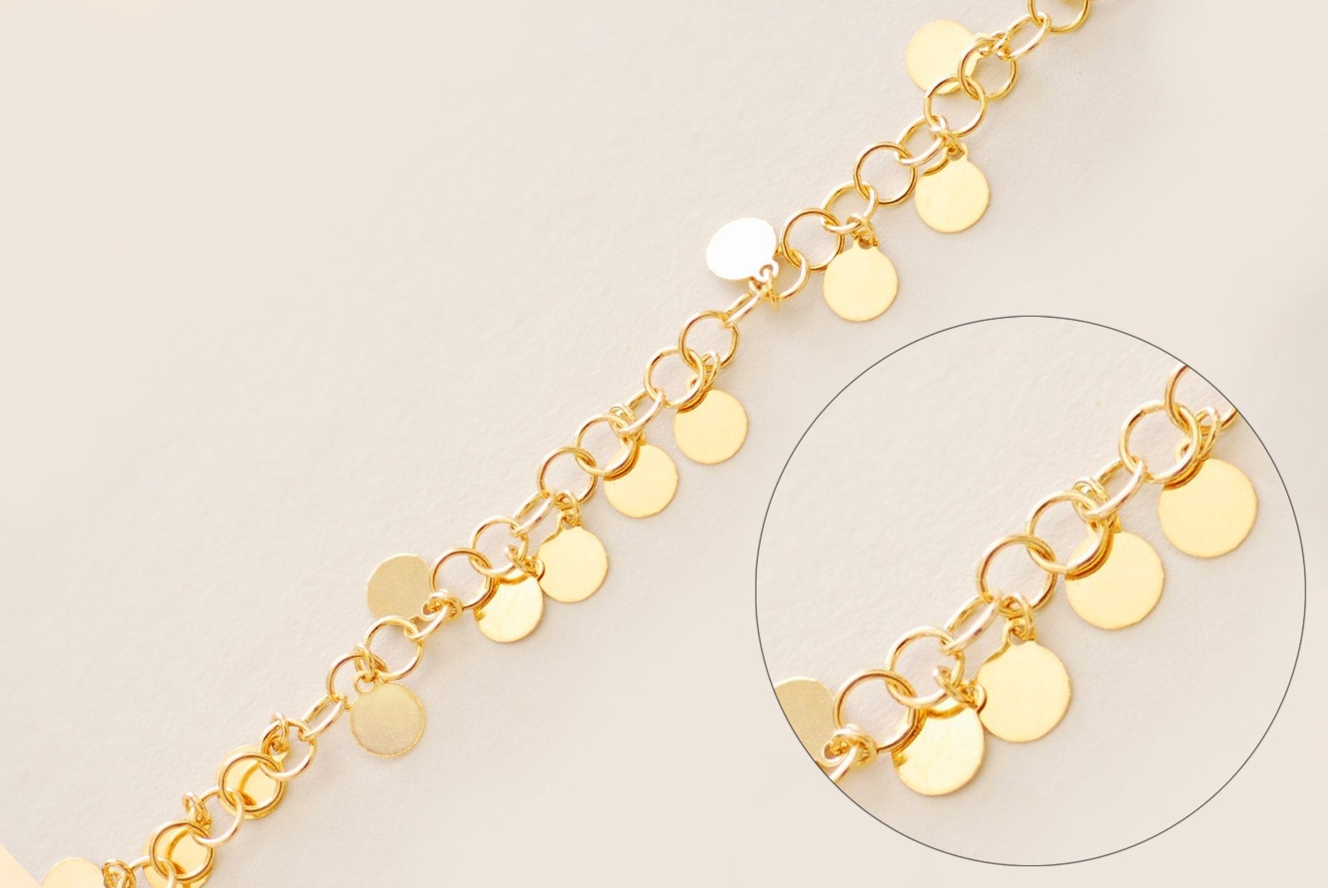 4mm Round Drop Disc Chain, Gold - Plated or Sterling Silver, Bulk Pay Per Foot Uncut Spools For Jewelers - HarperCrown