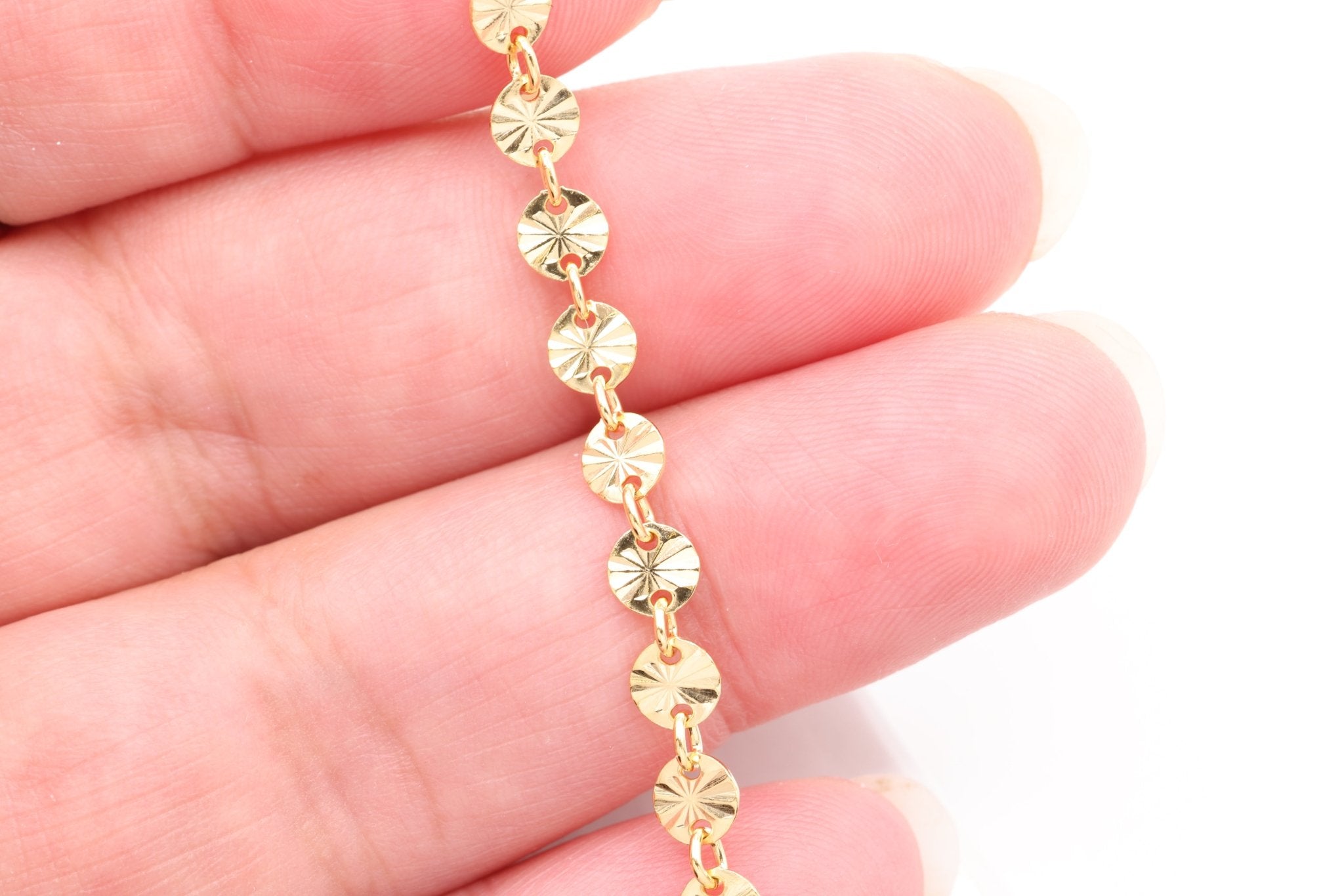 4mm Starburst Sequin Disc Chain, 14/20 Gold - Filled, Wholesale Bulk DIY Spool Pay Per Foot Jewelry Making Chain - HarperCrown