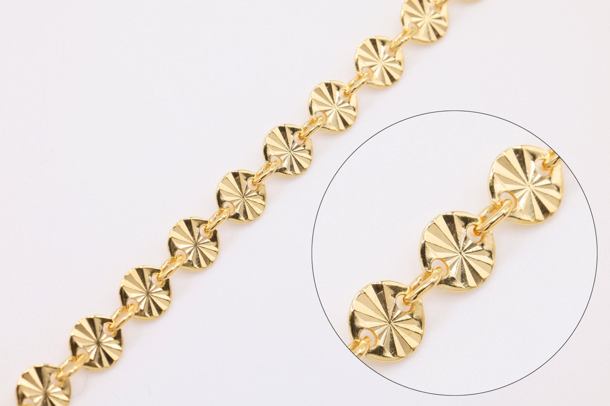 4mm Starburst Sequin Disc Chain, 14/20 Gold - Filled, Wholesale Bulk DIY Spool Pay Per Foot Jewelry Making Chain - HarperCrown