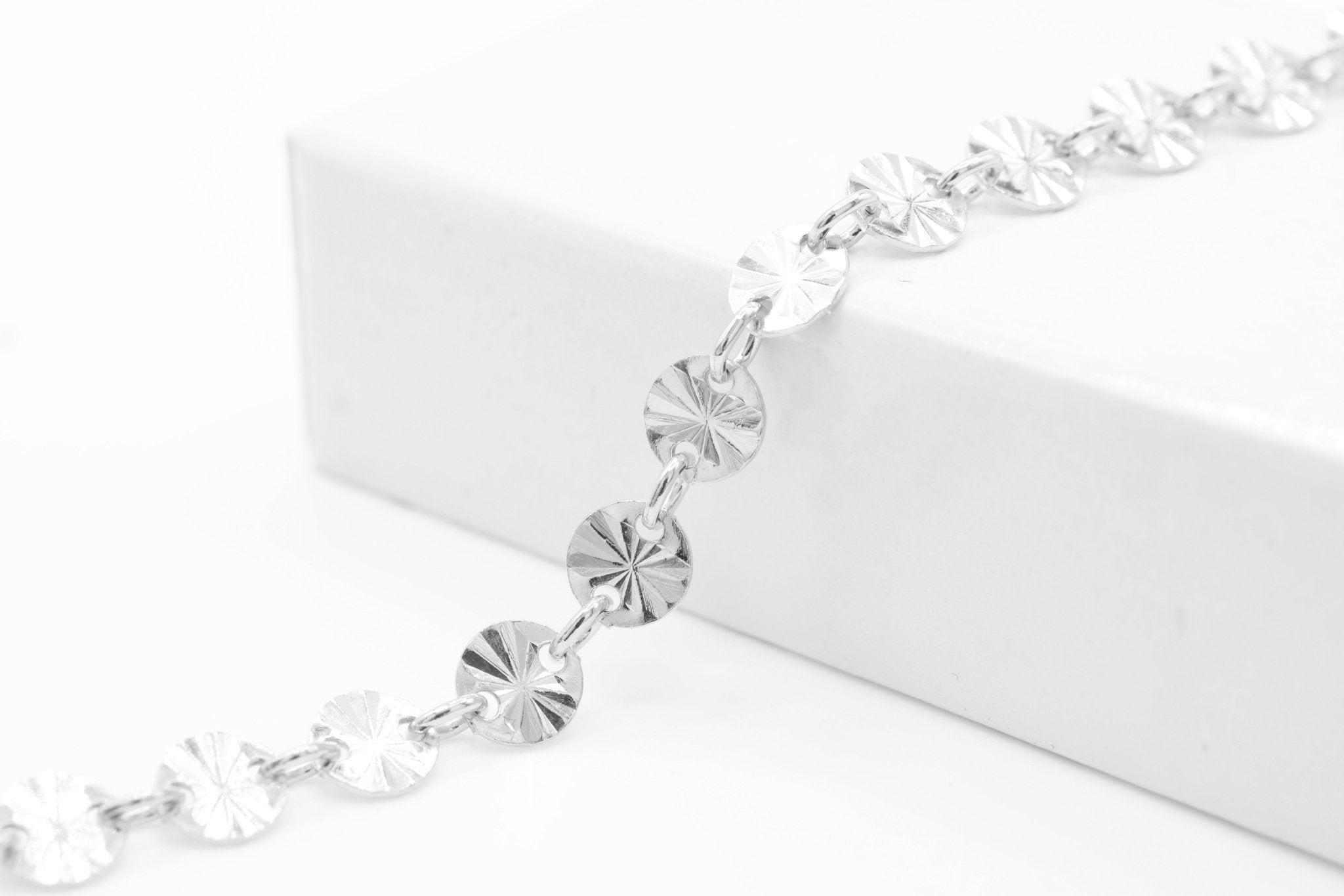 4mm Starburst Sequin Disc Chain, 925 Sterling Silver, Wholesale Bulk DIY Spool Pay Per Foot Jewelry Making Chain - HarperCrown