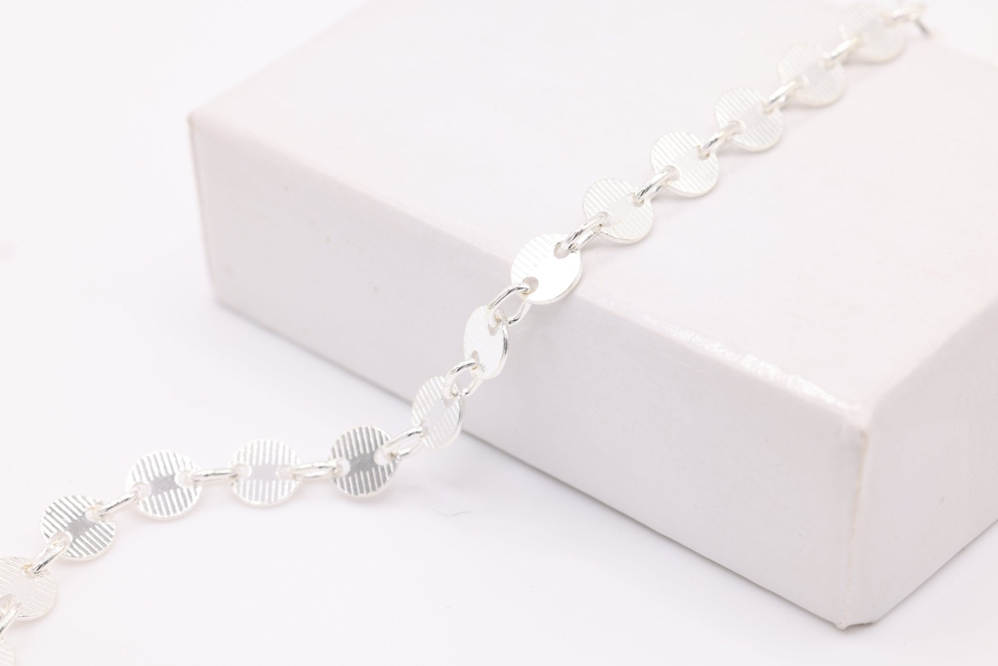 4mm Textured Sequin Disc Chain, 925 Sterling Silver, Wholesale, Pay Per Inch, Bulk Jewelry Making Chain - HarperCrown