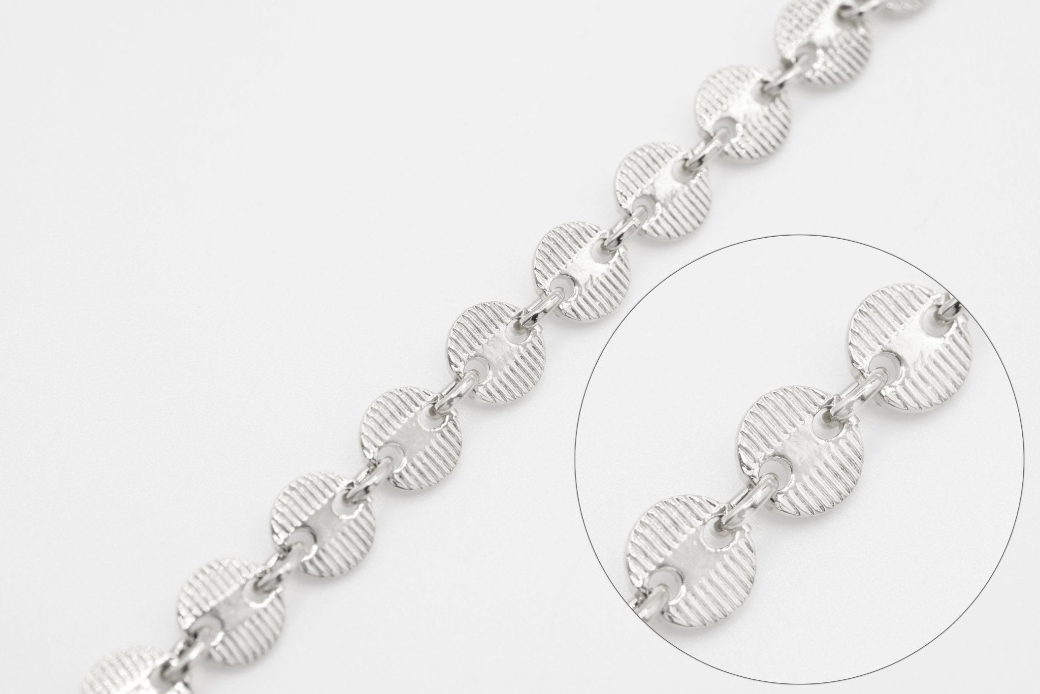 4mm Textured Sequin Disc Chain, Sterling Silver, Bulk Pay Per Foot Jewelry Making Chain - HarperCrown